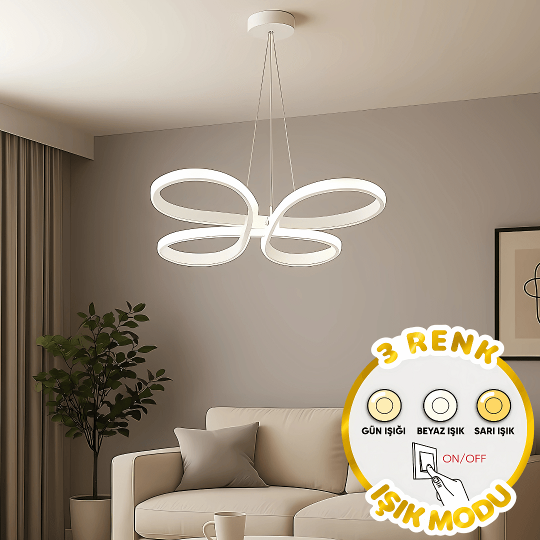 Bohem Beyaz Sarkık 3 Renk Ledli Avize Modern Led Avize
