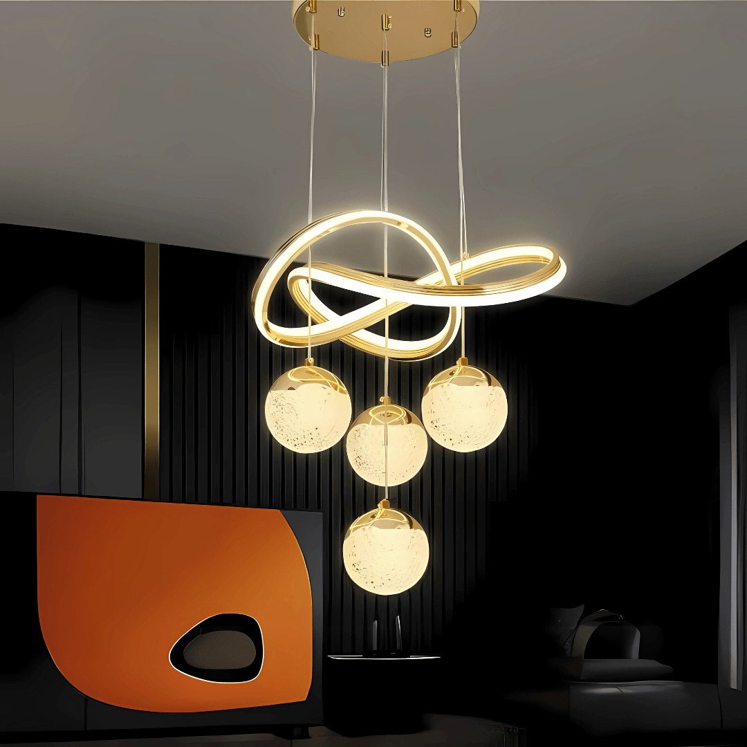 Olivia Gold KaplamaÇift Yönlü 3 Renk Ledli Modern Özel Tasarım Sarkıt Ledli Avize Salon Avizesi