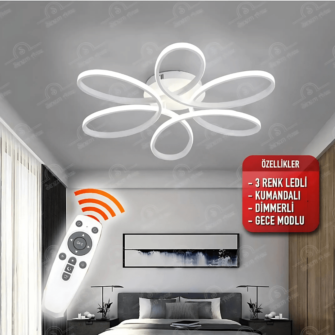 Star Beyaz Kumandalı 3 Renk Ledli Dimmerli Plafonyer Modern Ledli Avize