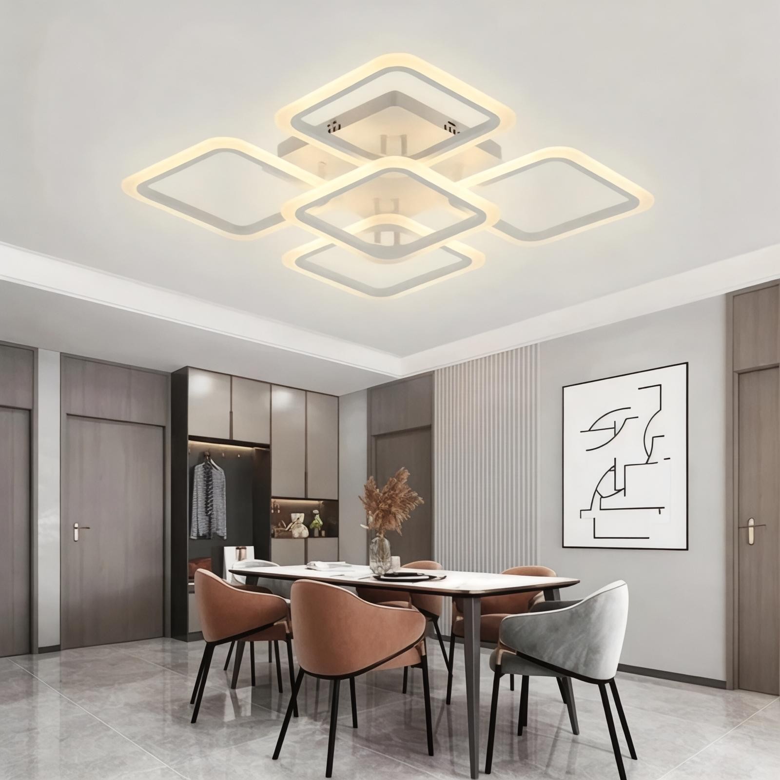MS72005- 4+1  Modern 3 Renk Ledli Beyaz Plafonyer Lüks 5'Li Ledli Avize