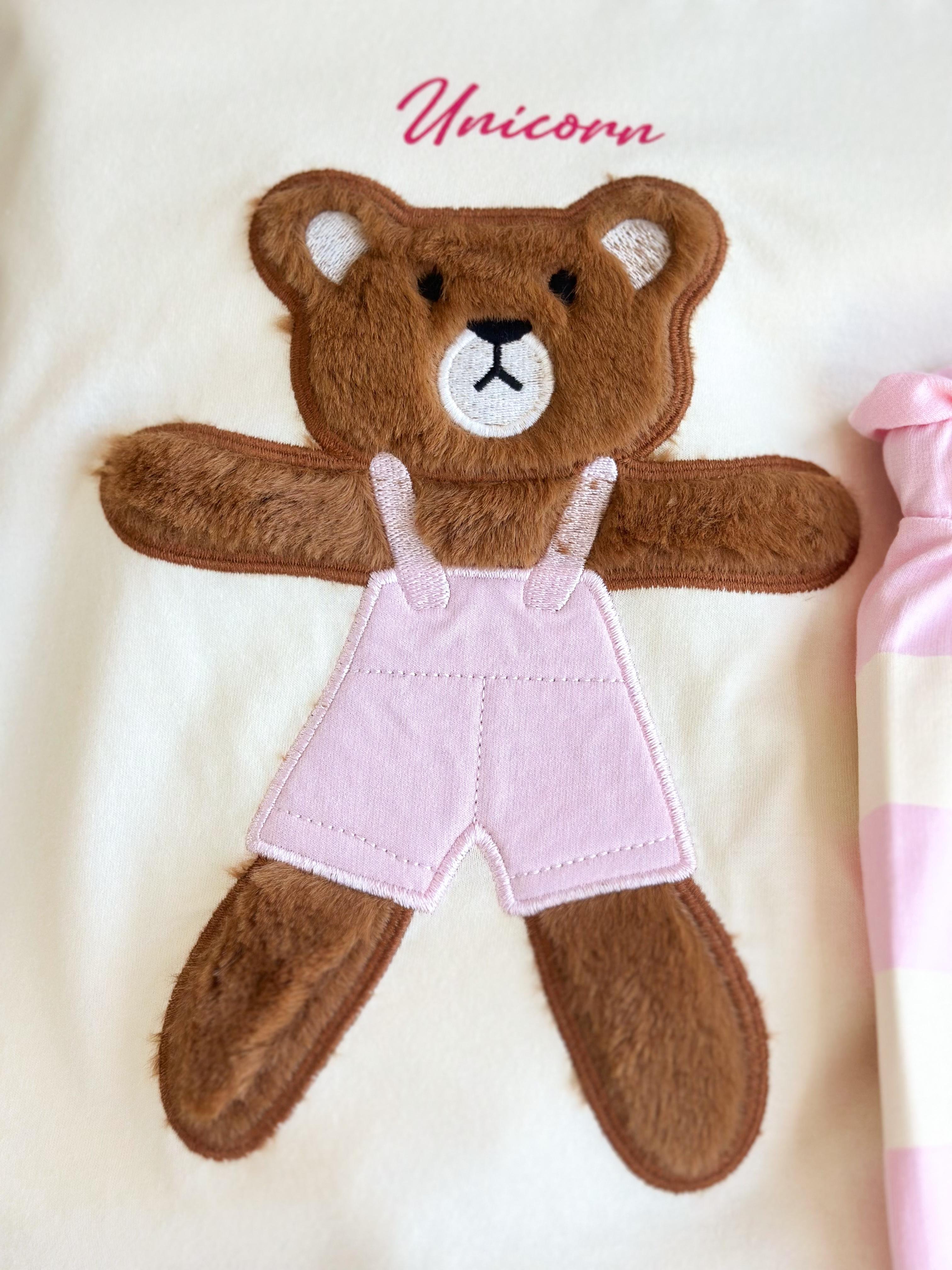 TEDDY BEAR Peluş Detay T-Shirt ve Şort Takım-Pembe