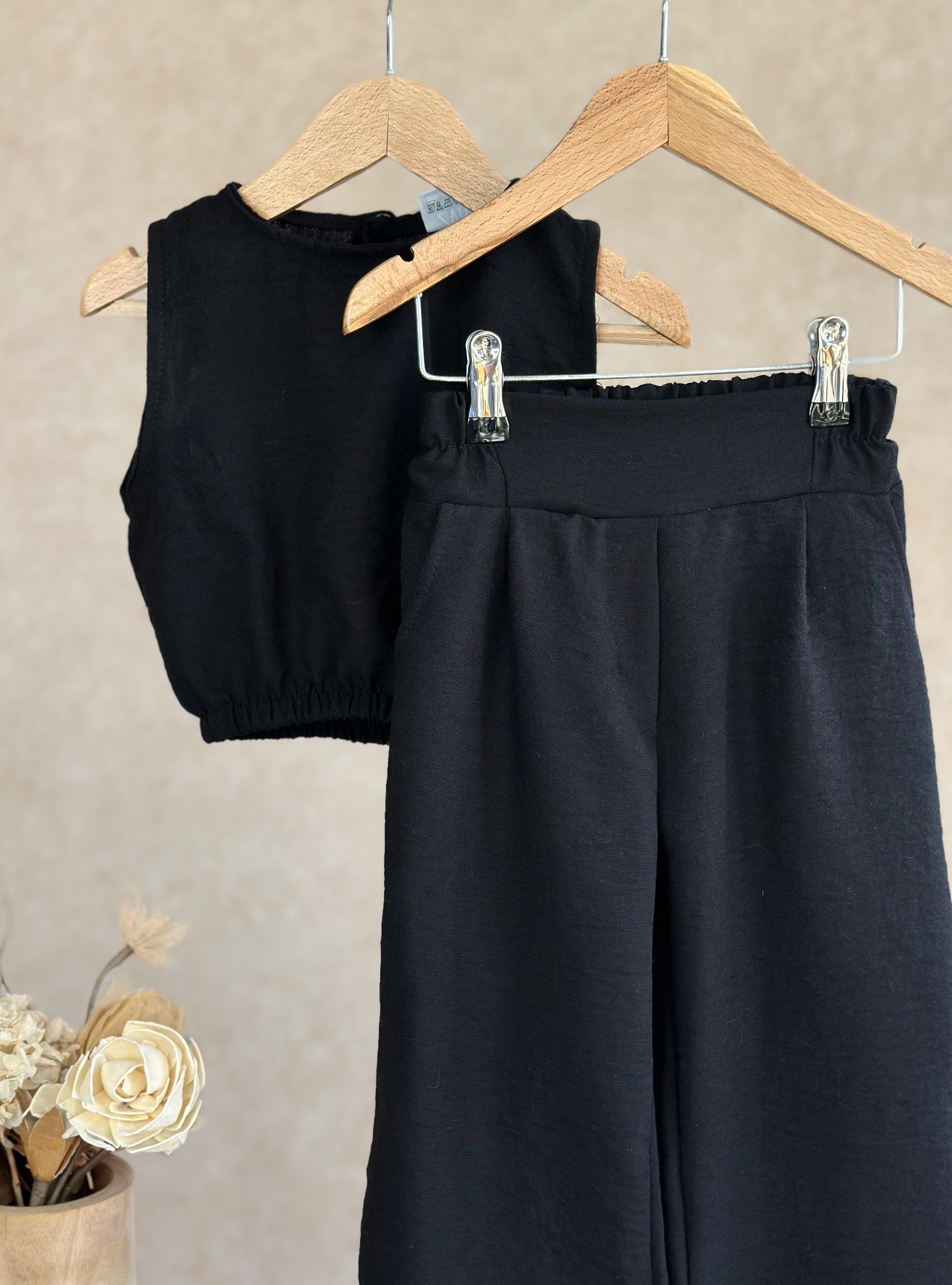 Crop Üst ve Pantolon Takım-Siyah
