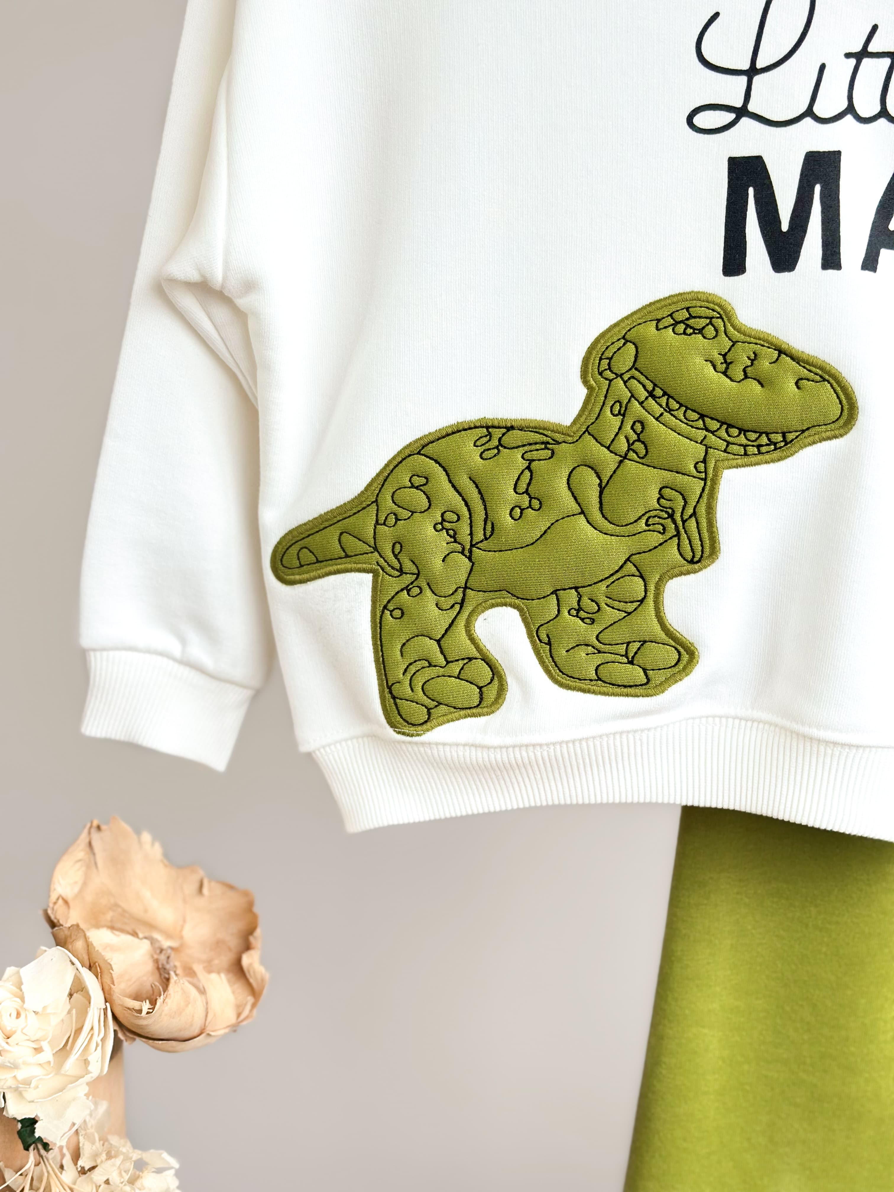 DİNASOUR LİTTLE MAN Nakış Aplike Detaylı Sweatshirt ve Eşofman Takım 