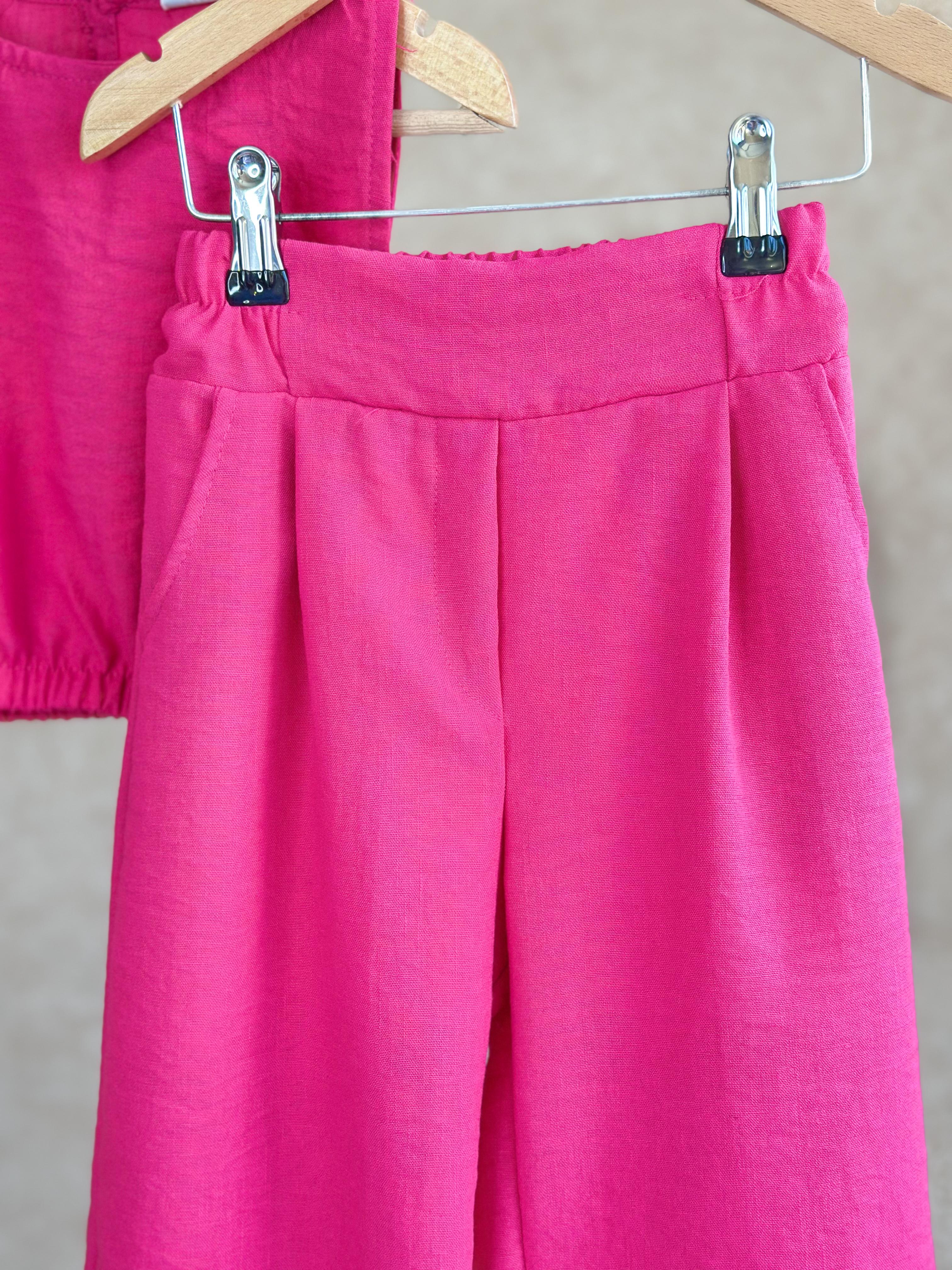 Crop Üst ve Pantolon Takım-Fuşya