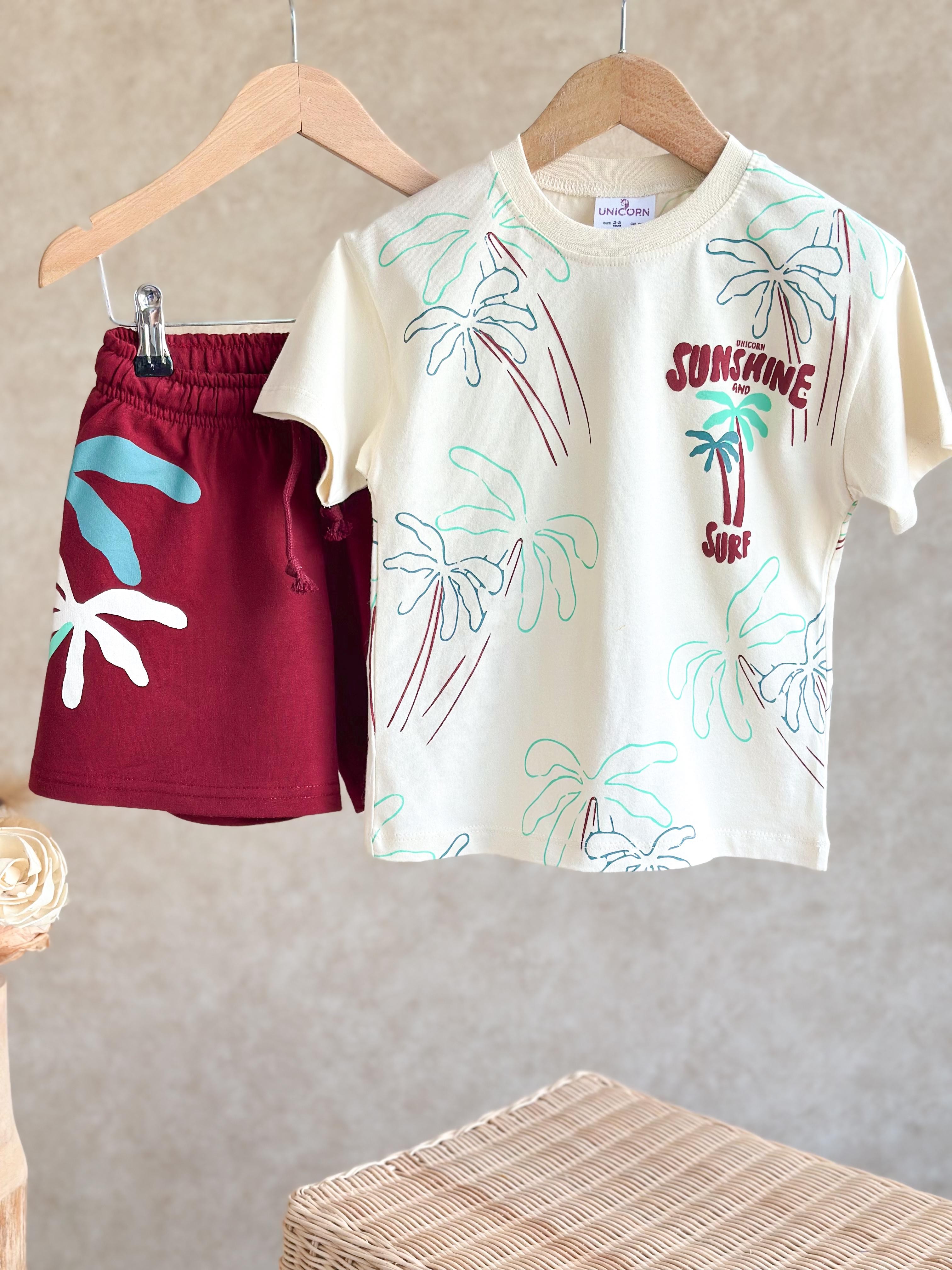 SUNSHINE SURF T-Shirt ve Şort Takım-Bordo