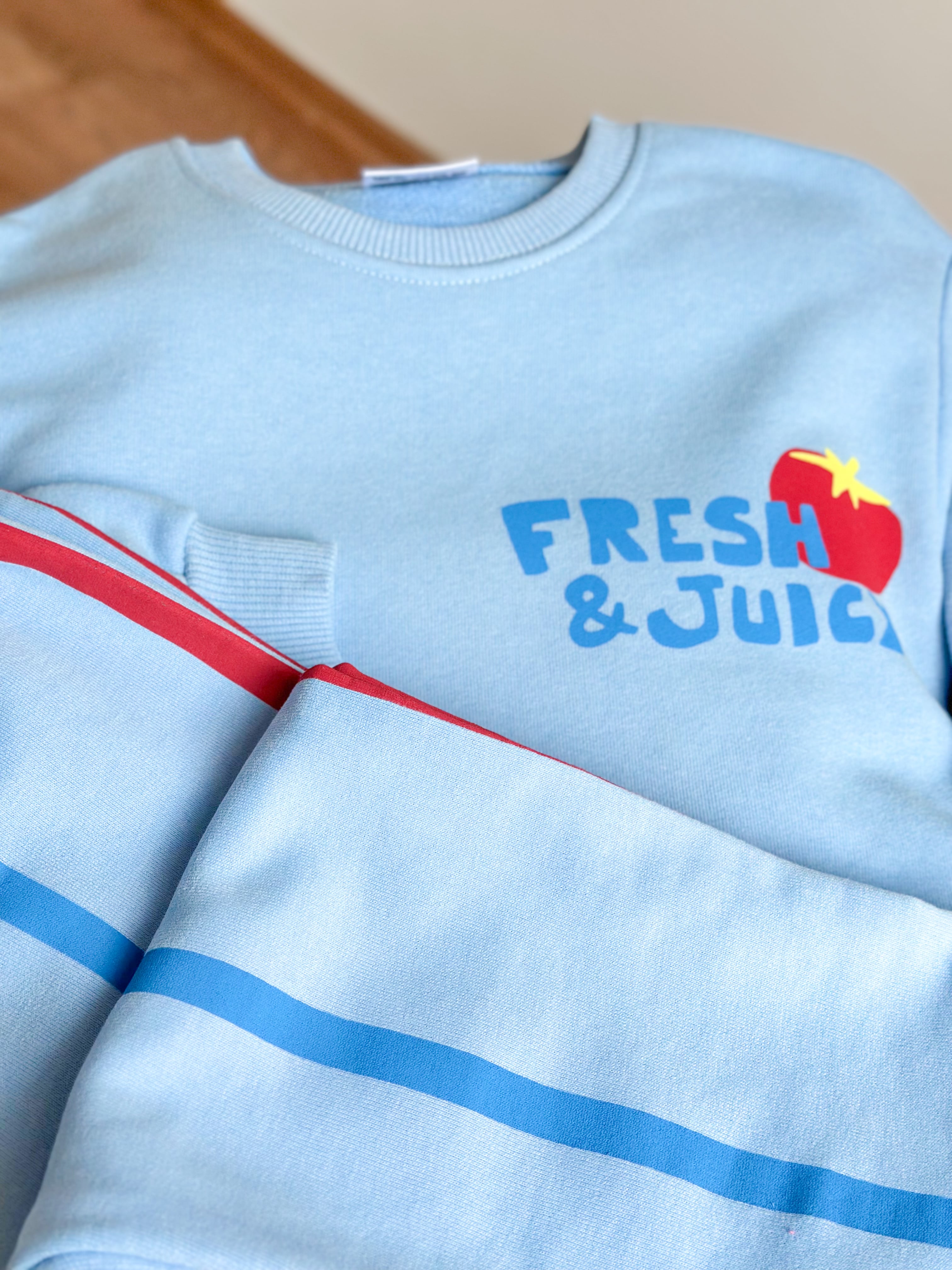 FRESH & JUİCY BASKILI Sweatshirt ve 3 İplik Alt Eşofman Takım-Mavi