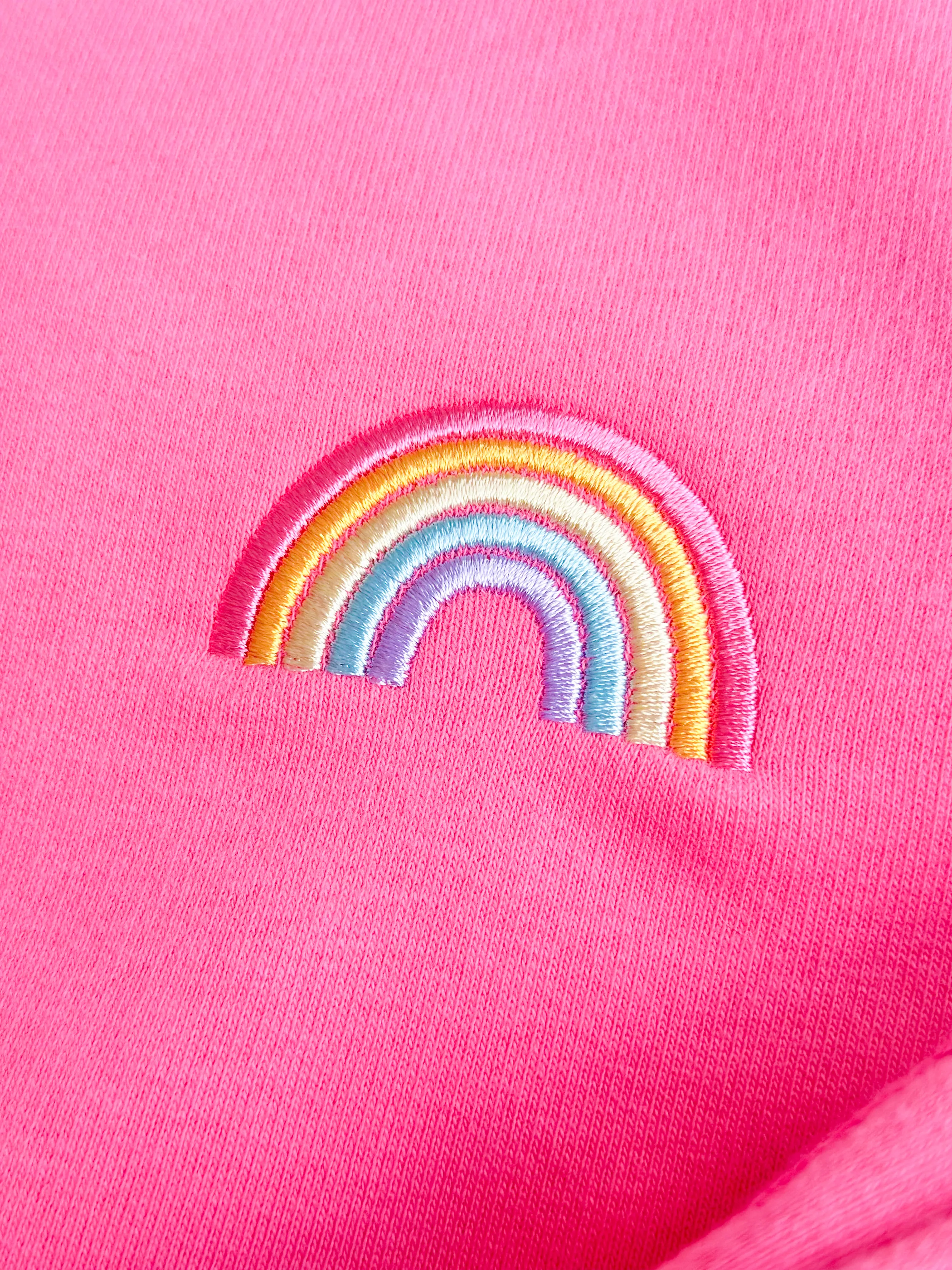 Gökkuşağı Nakışlı Sweatshirt ve Eşofman Takım-Pembe