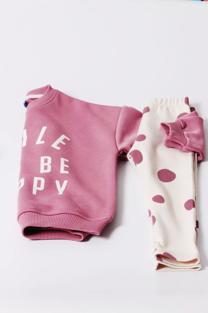 Smile And Be Happy Kız Çocuk Sweatshirt ve Tayt Takım