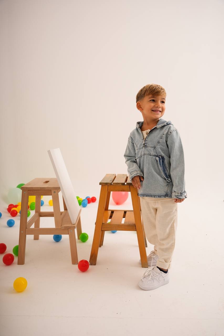 Denim Sade Kapüşonlu Ceket