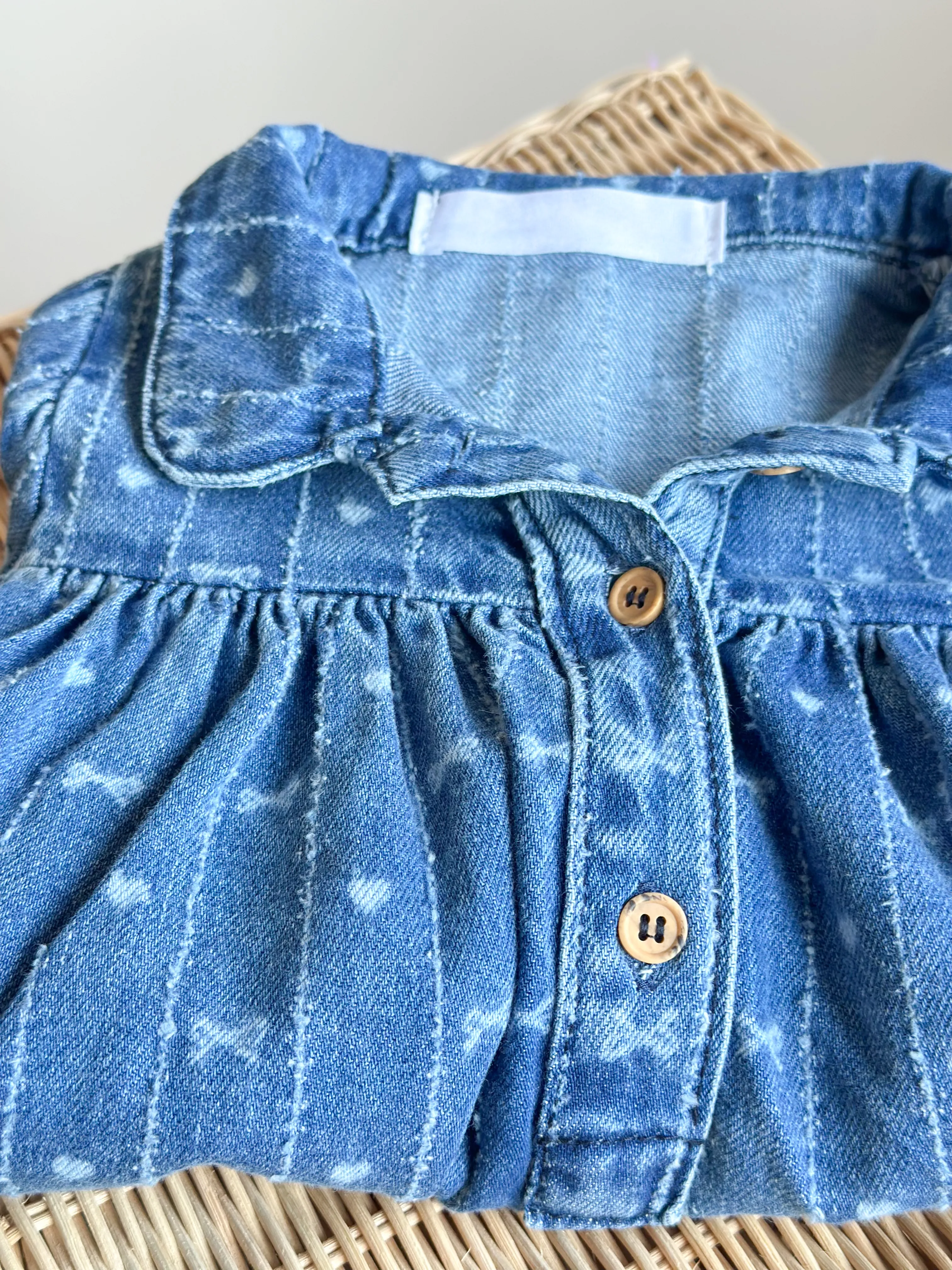 BLUE DREAMS Lazer Fiyonk Baskılı Yumuşak Dokulu Denim Elbise