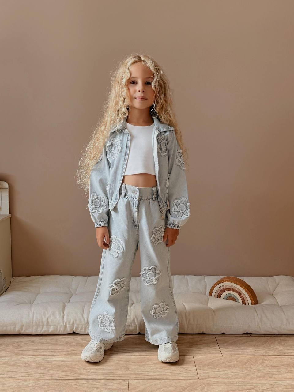 Çiçekli Denim Takım