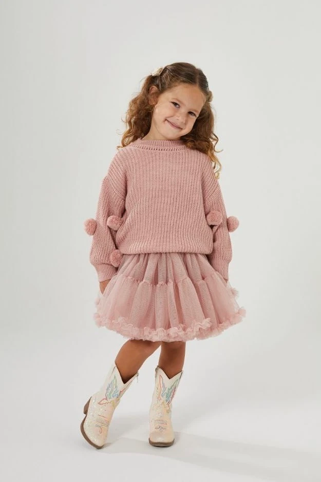 Ponponlu Triko ve Katkat Tül Etek