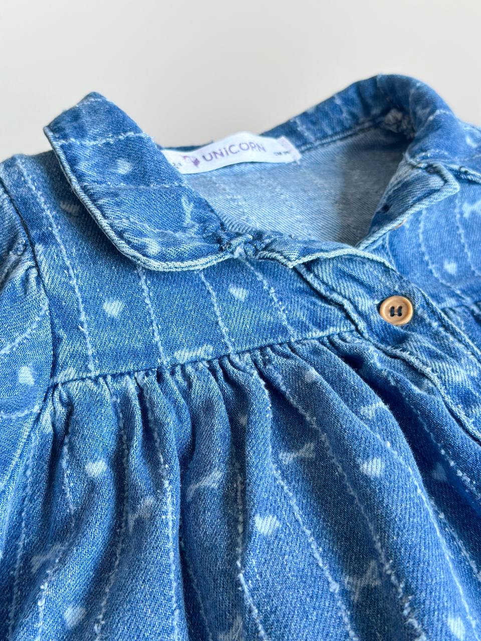 BLUE DREAMS Lazer Fiyonk Baskılı Yumuşak Dokulu Denim Elbise