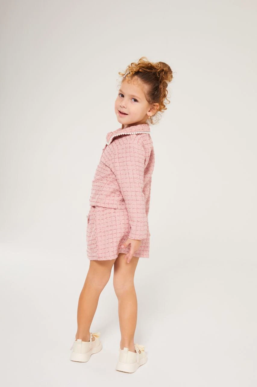 İnci Detaylı Tüvit Kız Çocuk Takım-Pembe