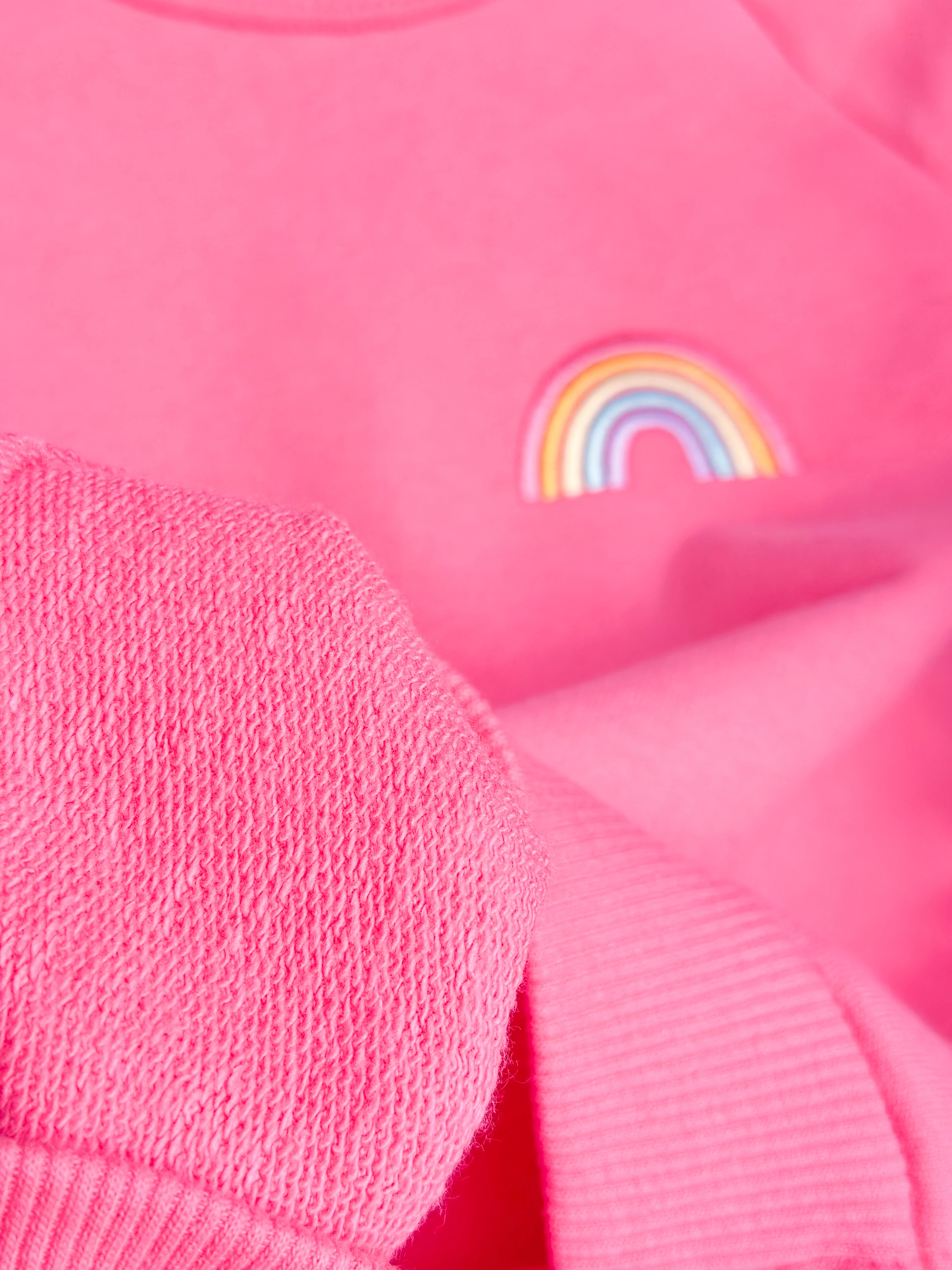 Gökkuşağı Nakışlı Sweatshirt ve Eşofman Takım-Pembe