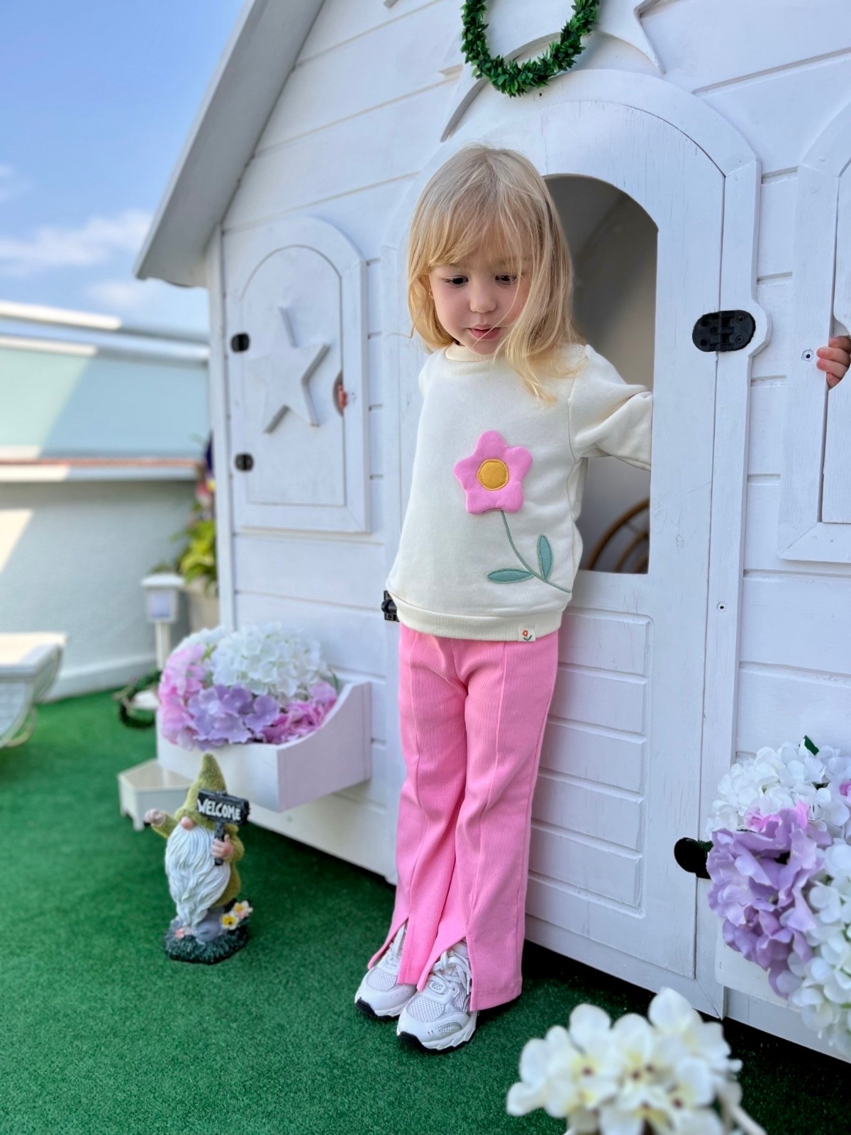 Çiçek Aplikeli Sweatshirt ve Tayt Kız Çocuk Takım