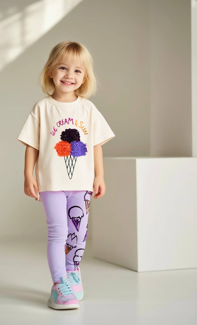 ICE CREAM & SUN Boyutlu T-Shirt ve Tayt Takım