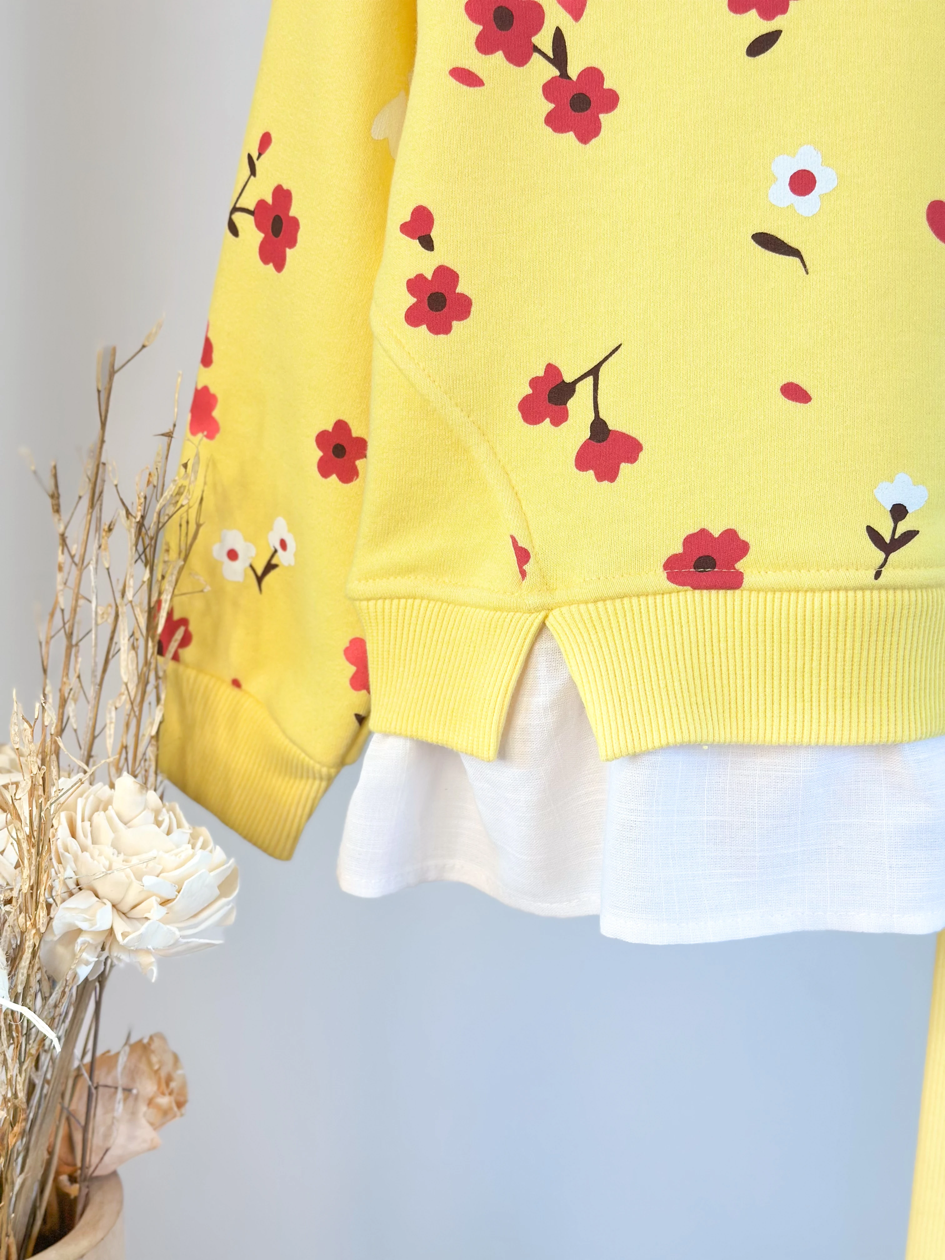  BUTTERYELLOW FLOWERS Gömlek Detaylı Sweatshirt ve Tayt Takım