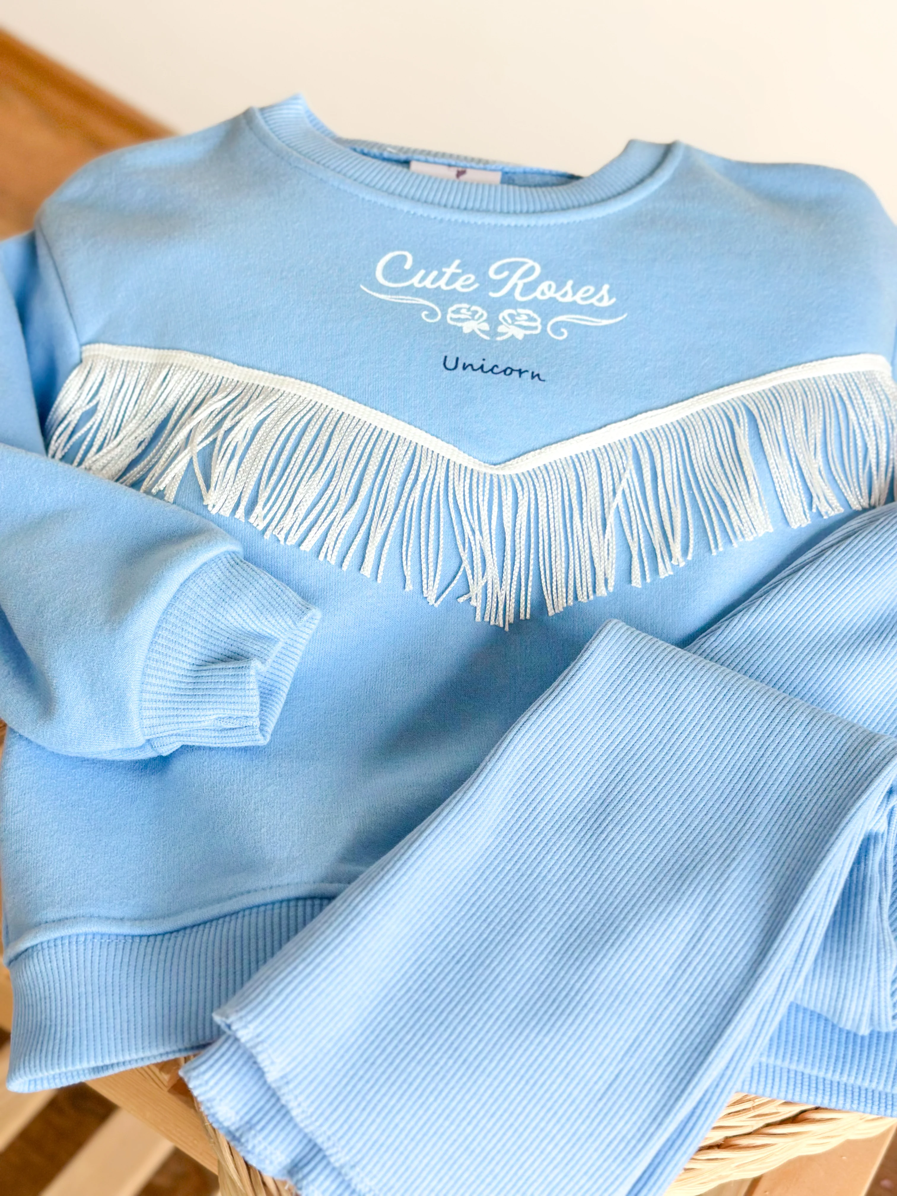 DONELLA Babyblue Püskül Detaylı Sweatshirt ve İspanyol Paça Tayt Takım 