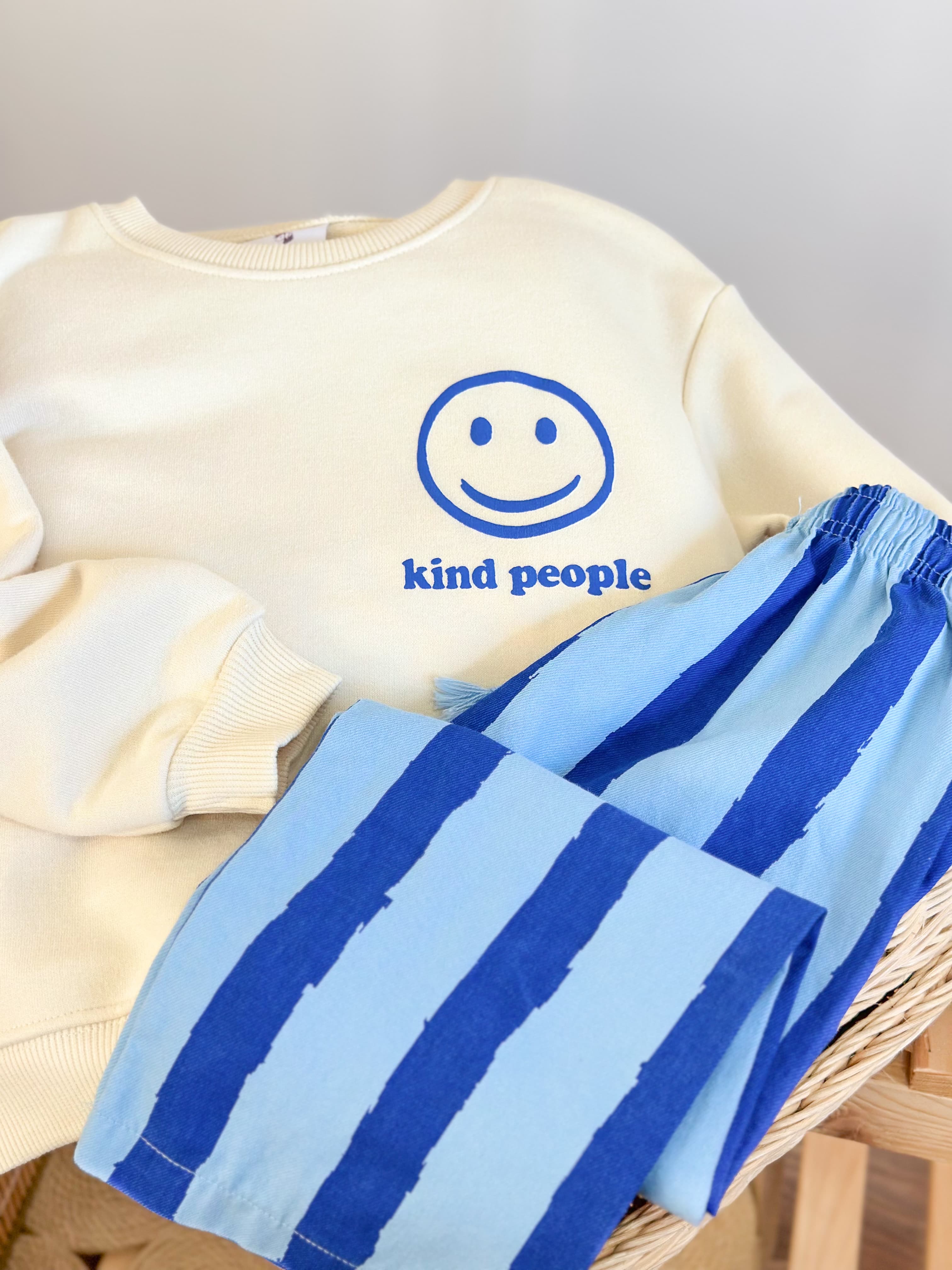 KIND PEOPLE Kabartma Baskılı Sweatshirt ve Kot Canvas Dokuma Pantolon Takım