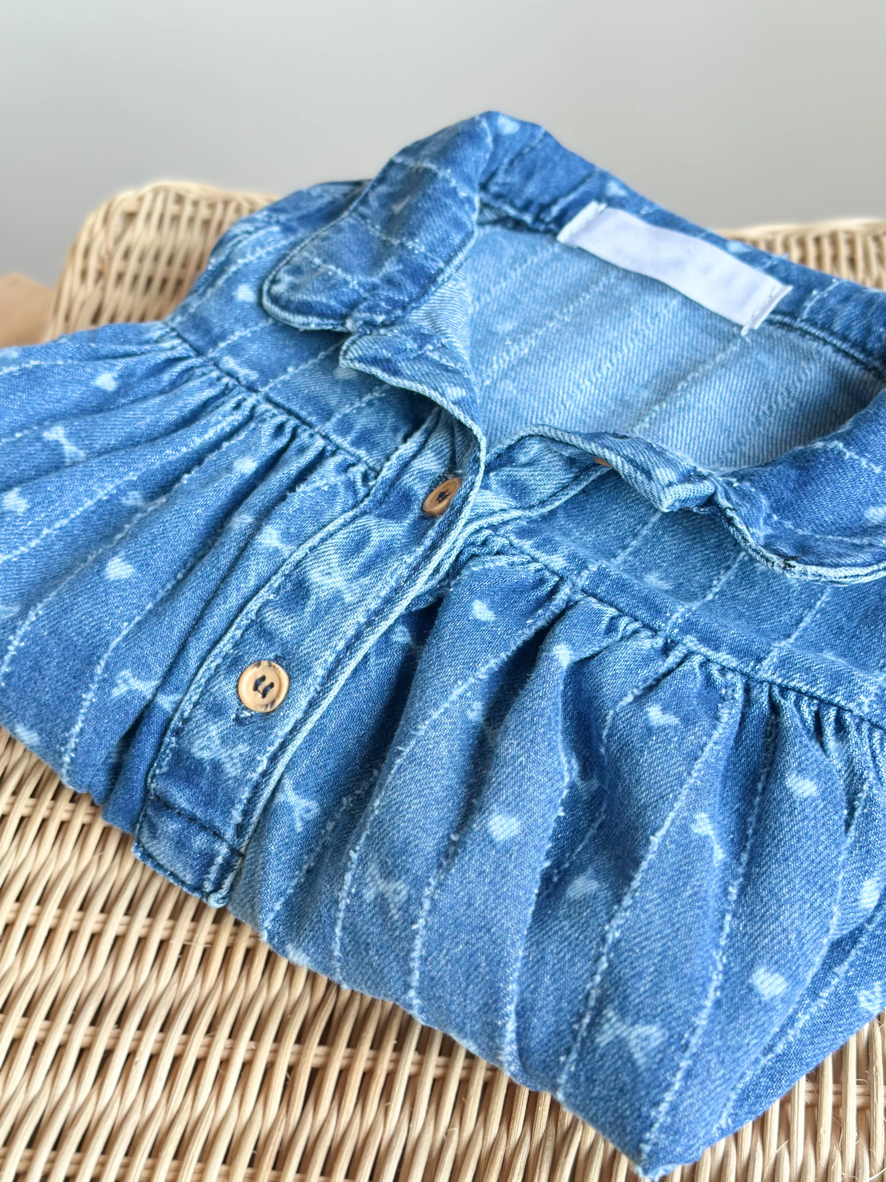 BLUE DREAMS Lazer Fiyonk Baskılı Yumuşak Dokulu Denim Elbise