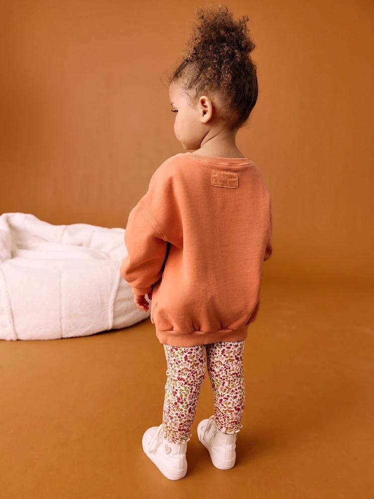 Yeni Sezon Balkabağı Desen Sweatshirt ve Taytlı Takım