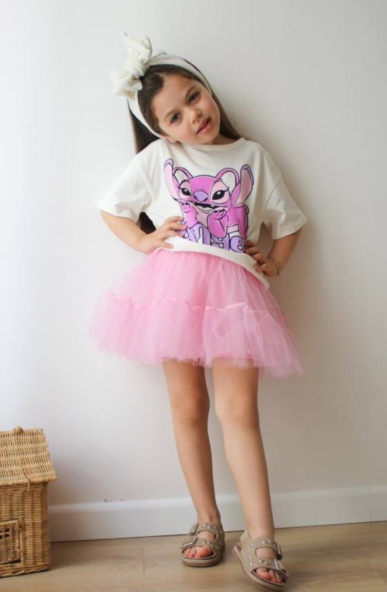 Tütü Etekli Stitch Takım-Pink