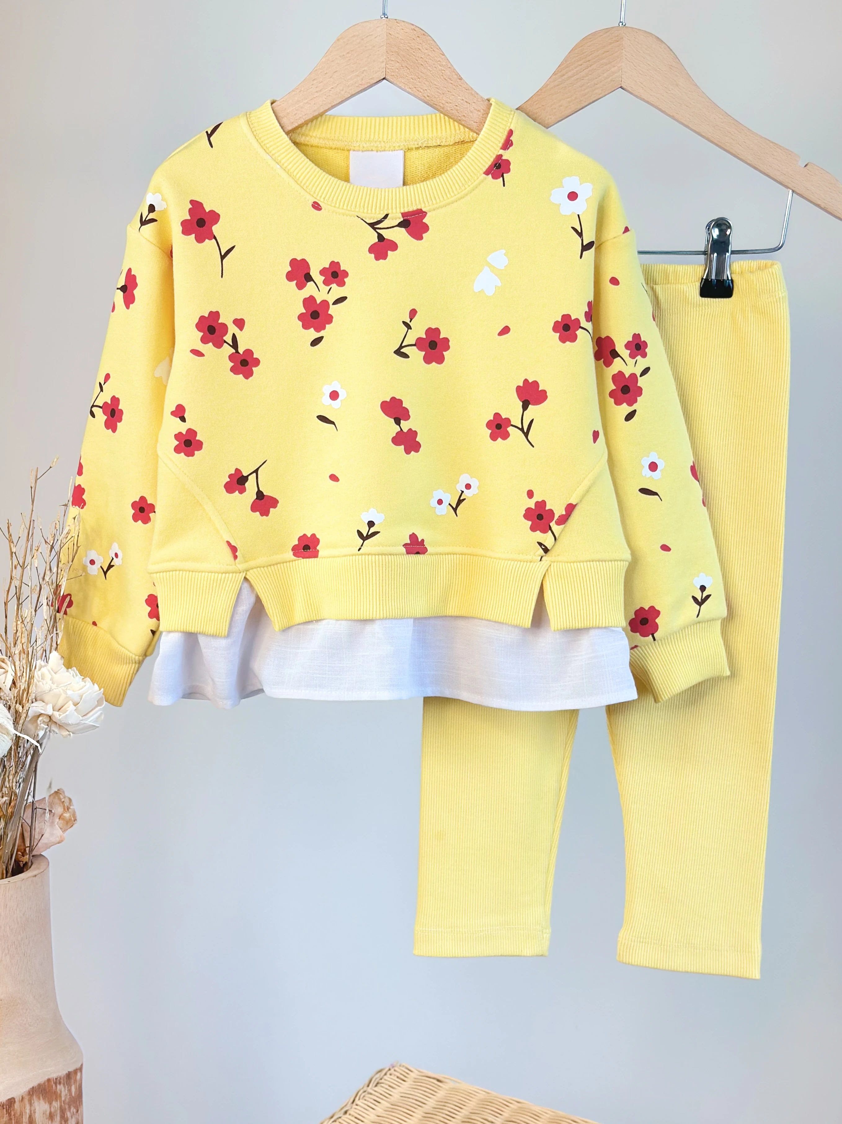  BUTTERYELLOW FLOWERS Gömlek Detaylı Sweatshirt ve Tayt Takım