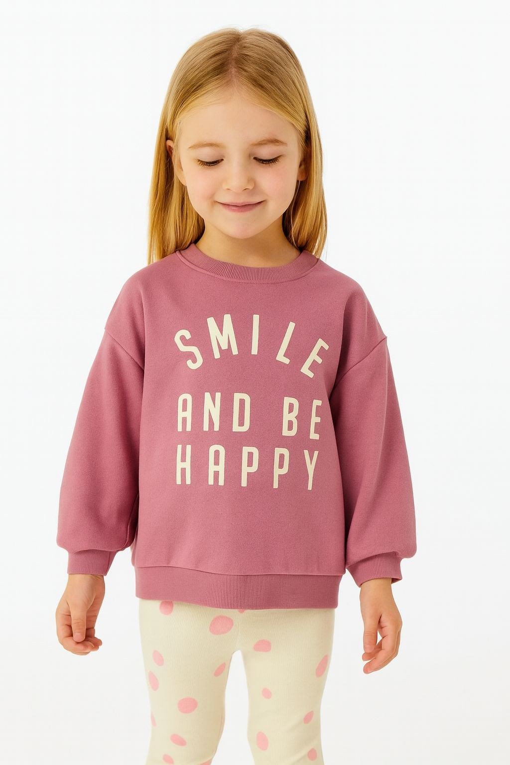 Smile And Be Happy Kız Çocuk Sweatshirt ve Tayt Takım