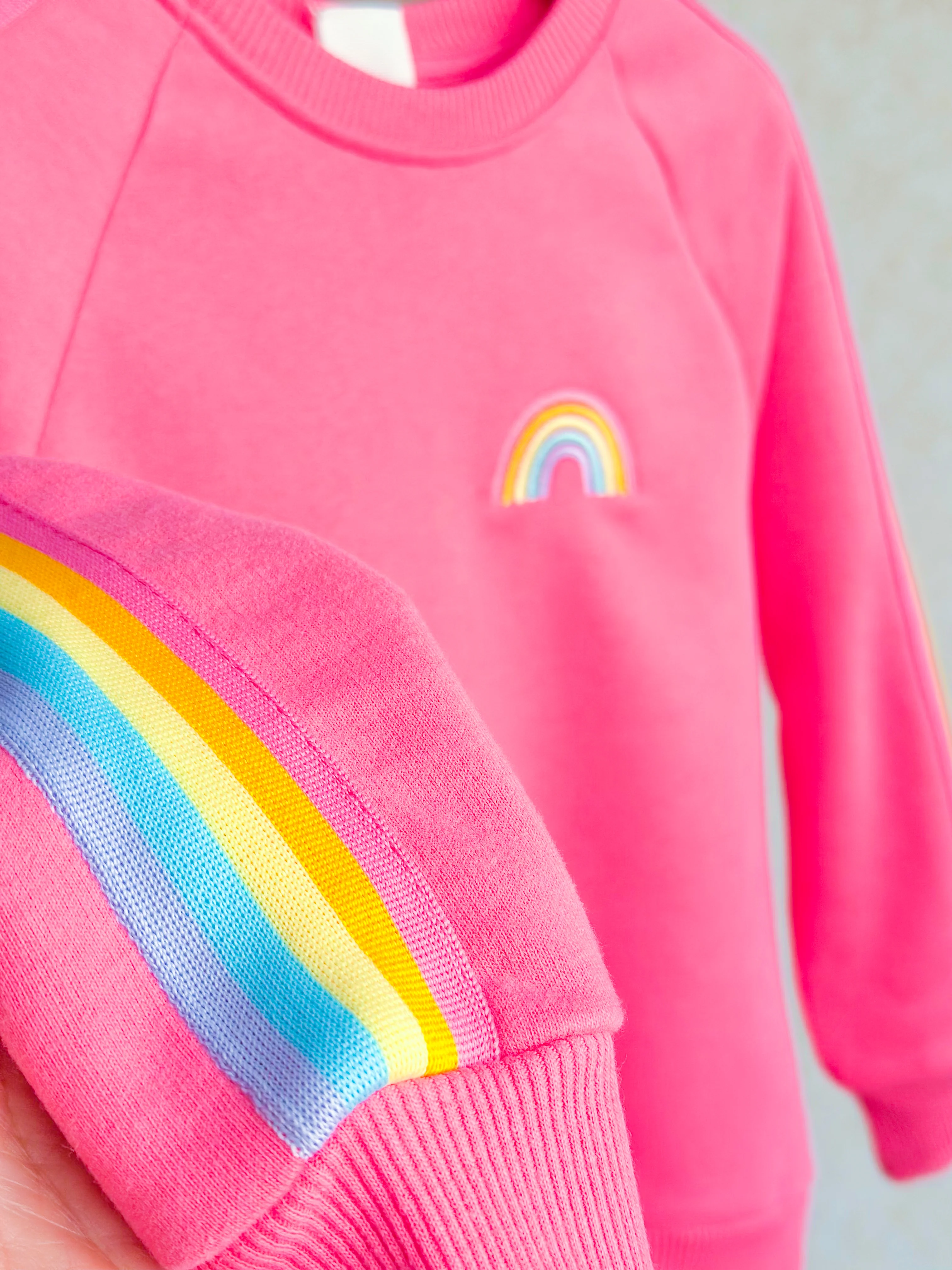 Gökkuşağı Nakışlı Sweatshirt ve Eşofman Takım-Pembe