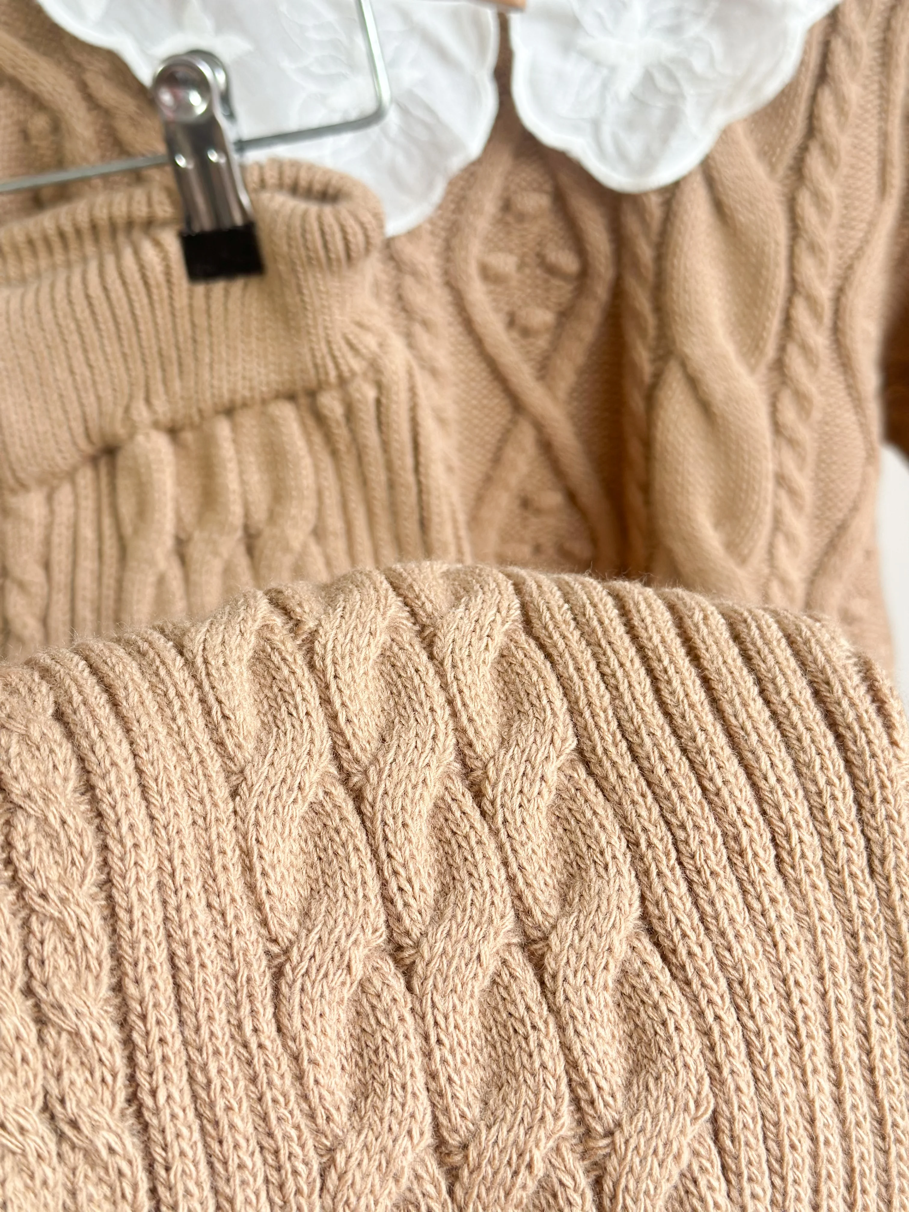 Yaka Detaylı Triko ve Triko Rahat Kalıp Pantolon-Kahverengi