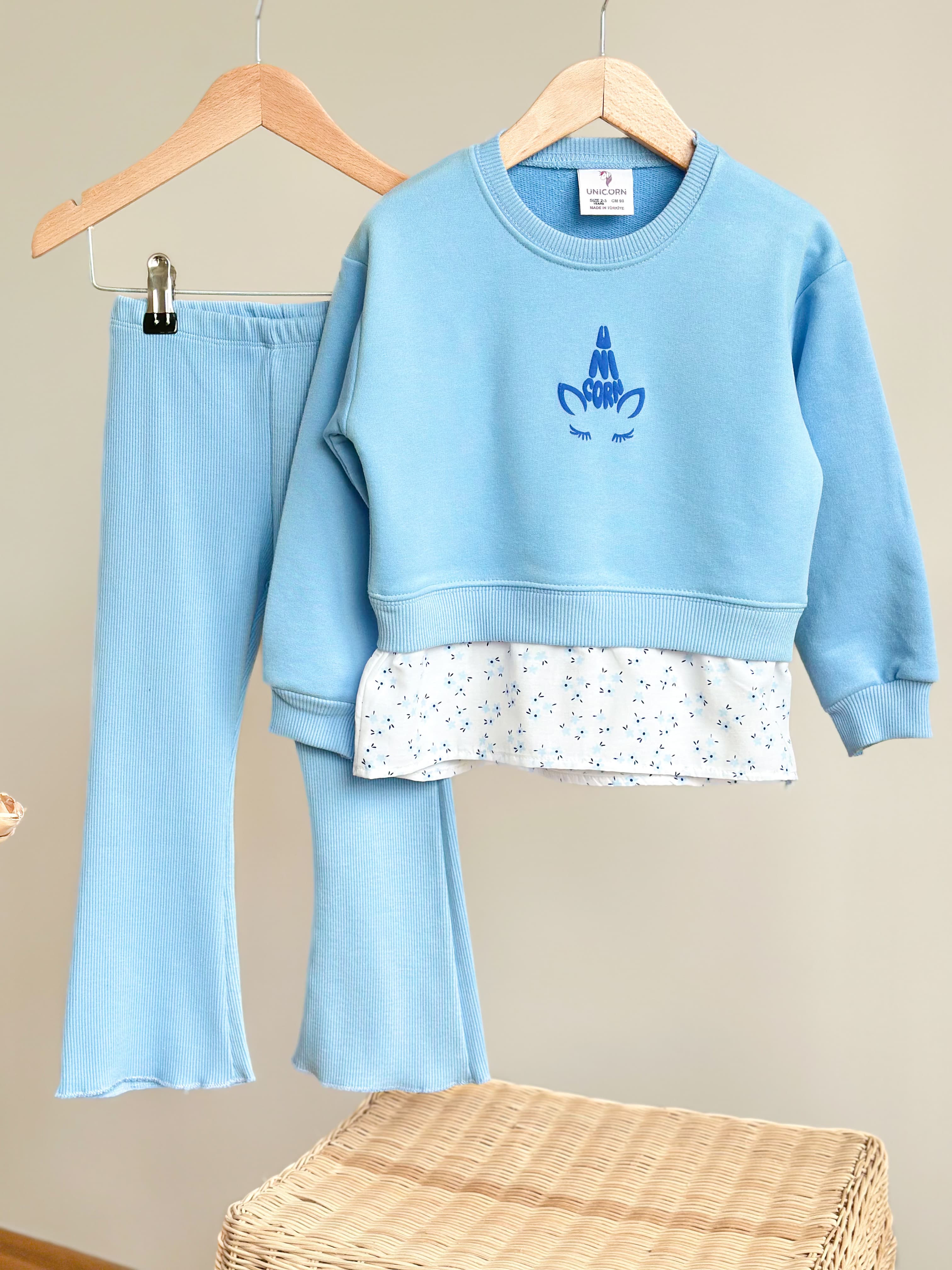 BABYBLUE FLOWER Gömlek Detaylı Sweatshirt ve İspanyol Paça Tayt Takım