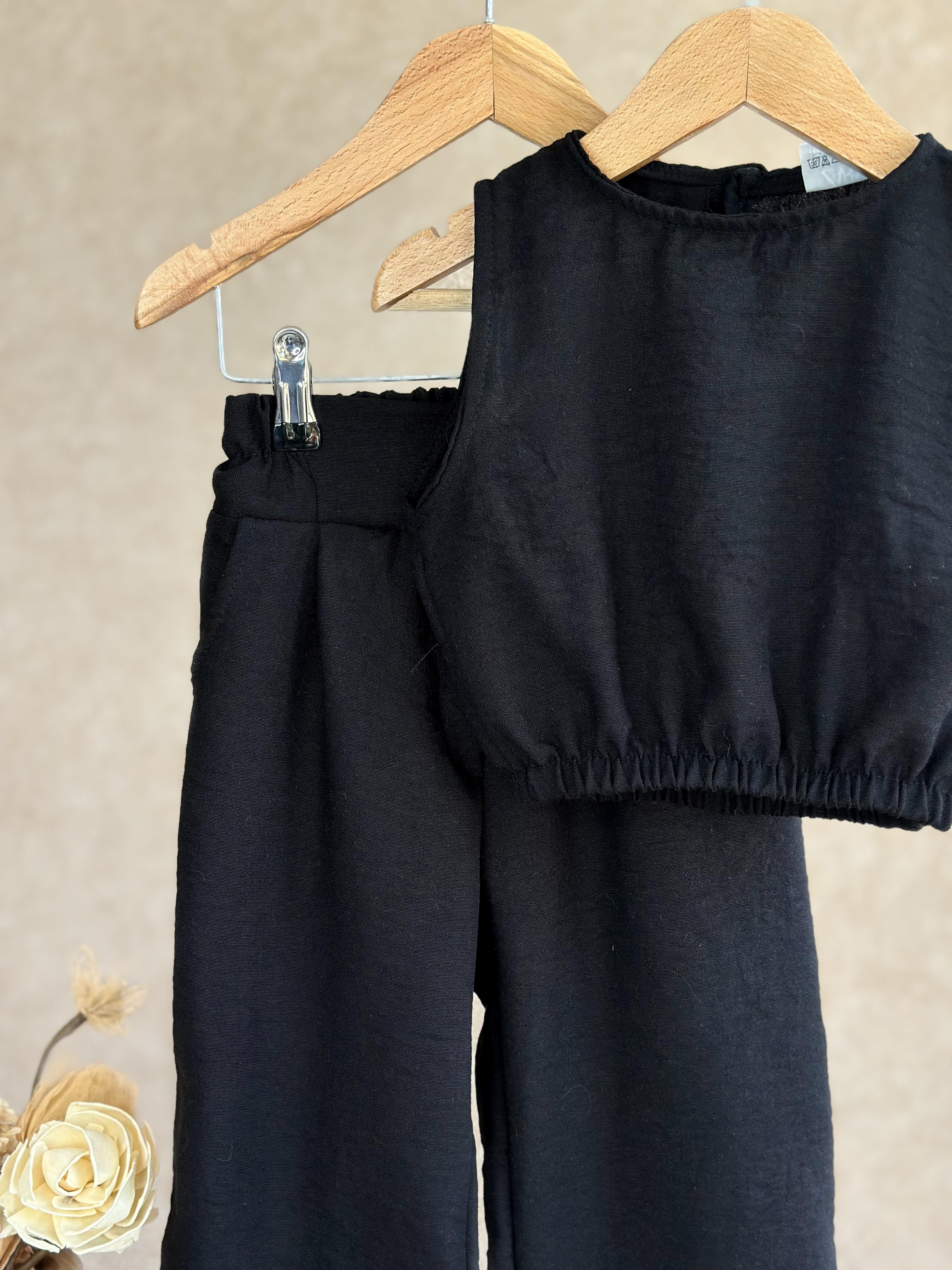 Crop Üst ve Pantolon Takım-Siyah