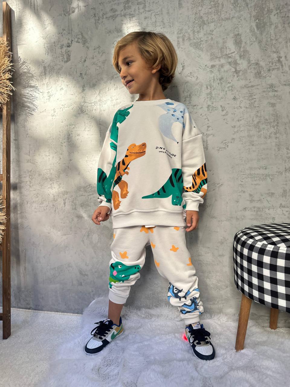 DİNO WILD ENERGY Baskılı Erkek Çocuk Sweatshirt ve Eşofman Takımı