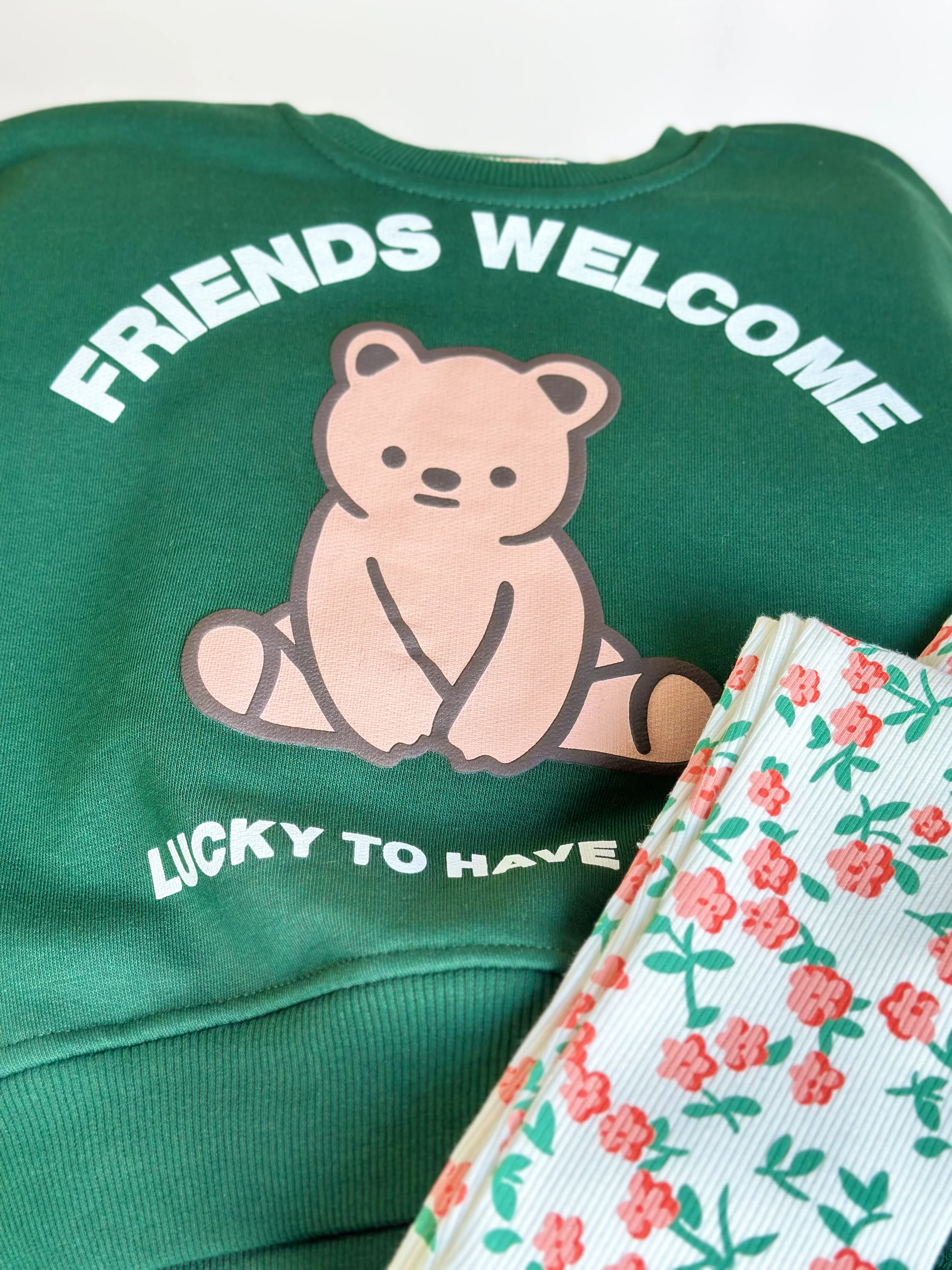 FRIENDS WELCOME Baskılı Kız Çocuk Sweatshirt ve Tayt Takım