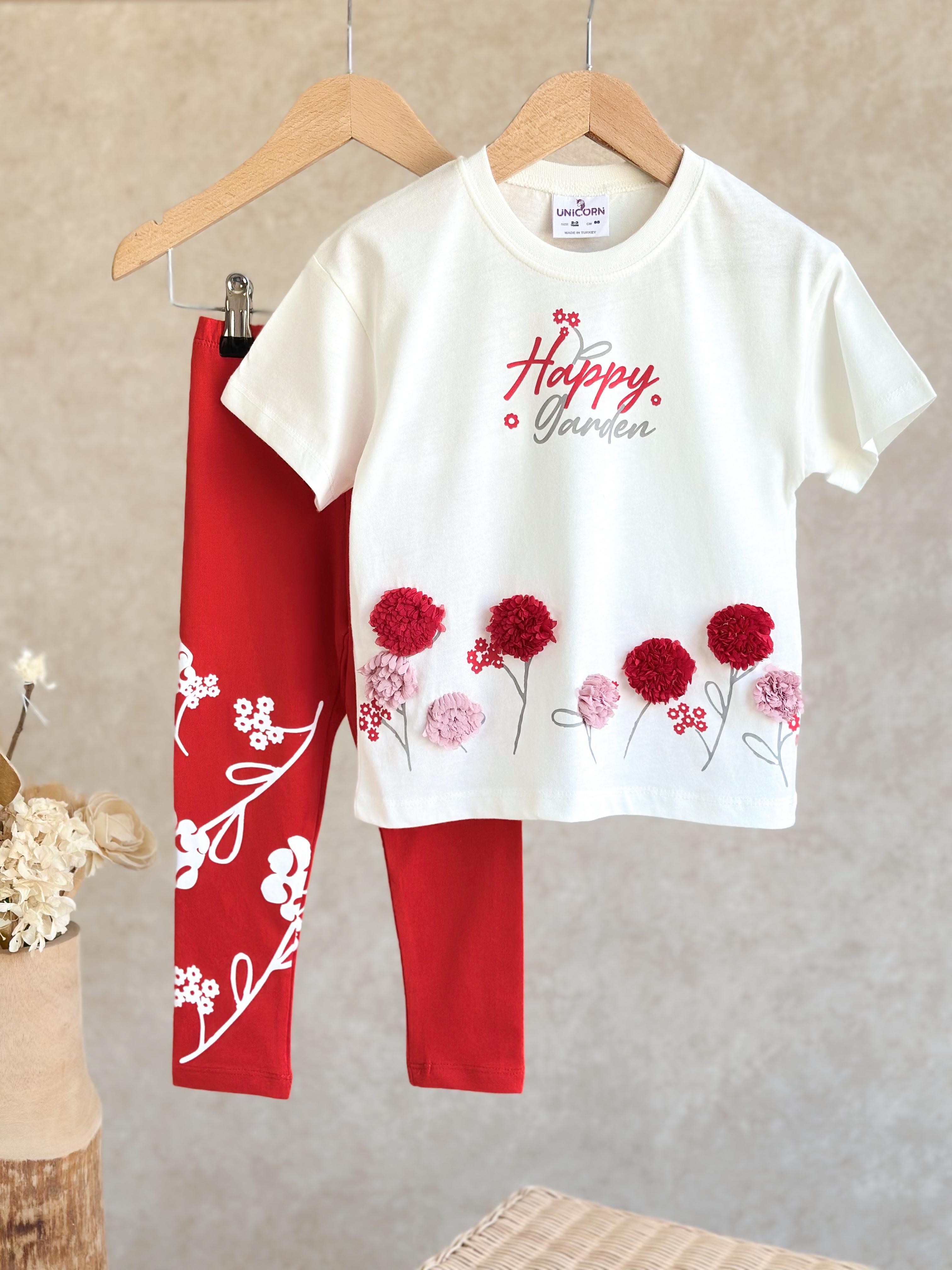 HAPPY GARDEN 3 Boyutlu Kız Çocuk T-Shirt ve Tayt Takım
