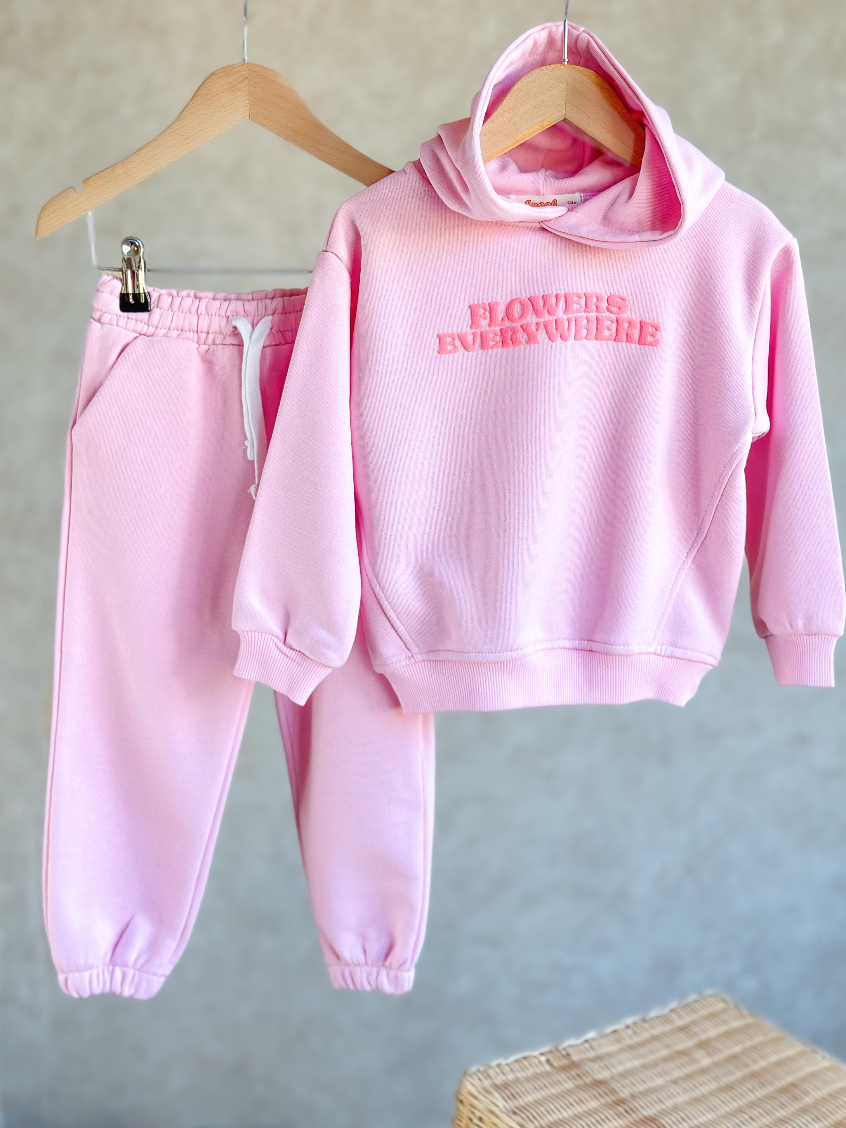 FLOWERS EVERYWHERE Kapüşonlu Kız Çocuk Sweatshirt-Eşofman Takım