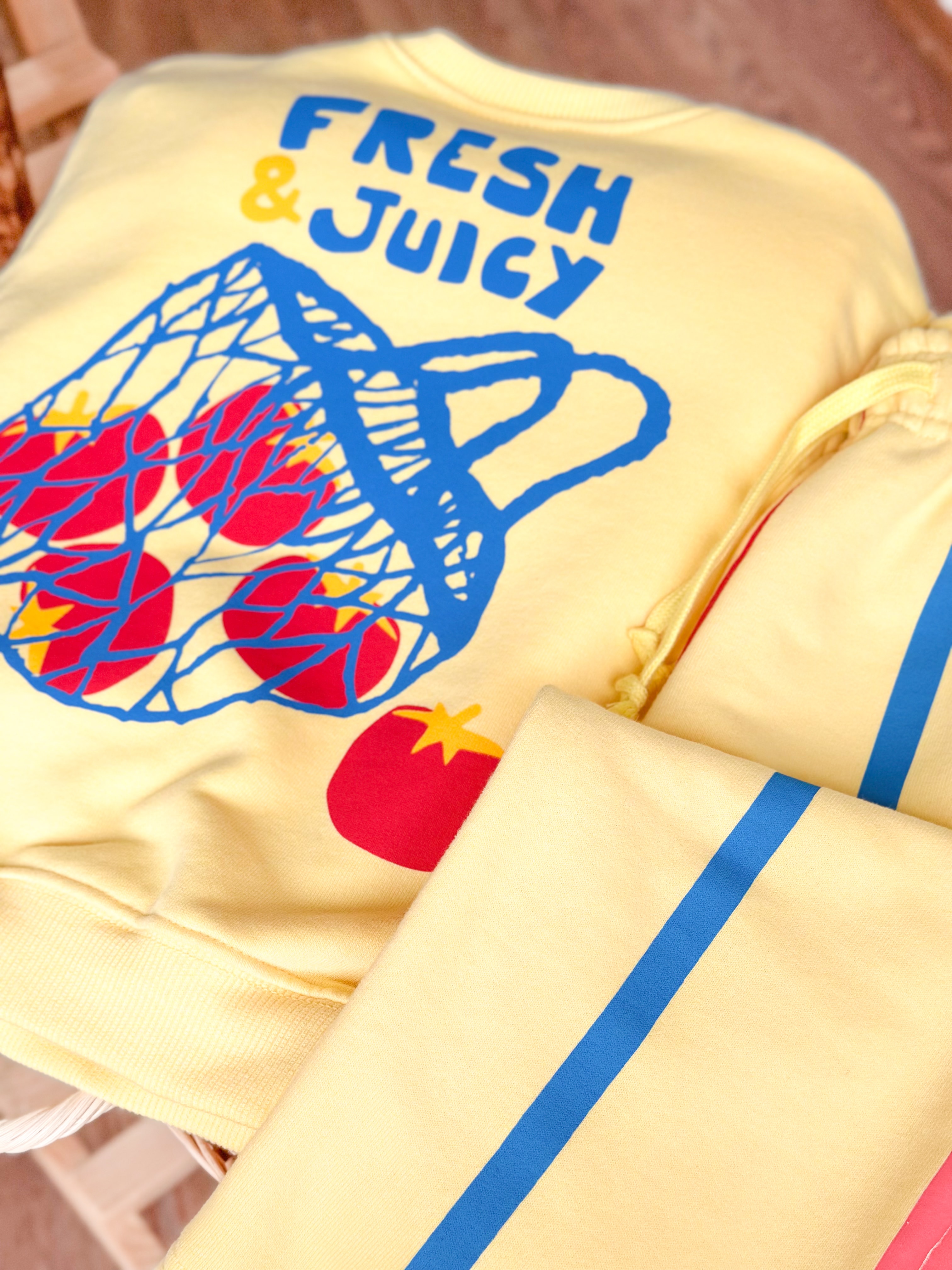 FRESH & JUİCY BASKILI Sweatshirt ve 3 İplik Alt Eşofman Takım-Sarı