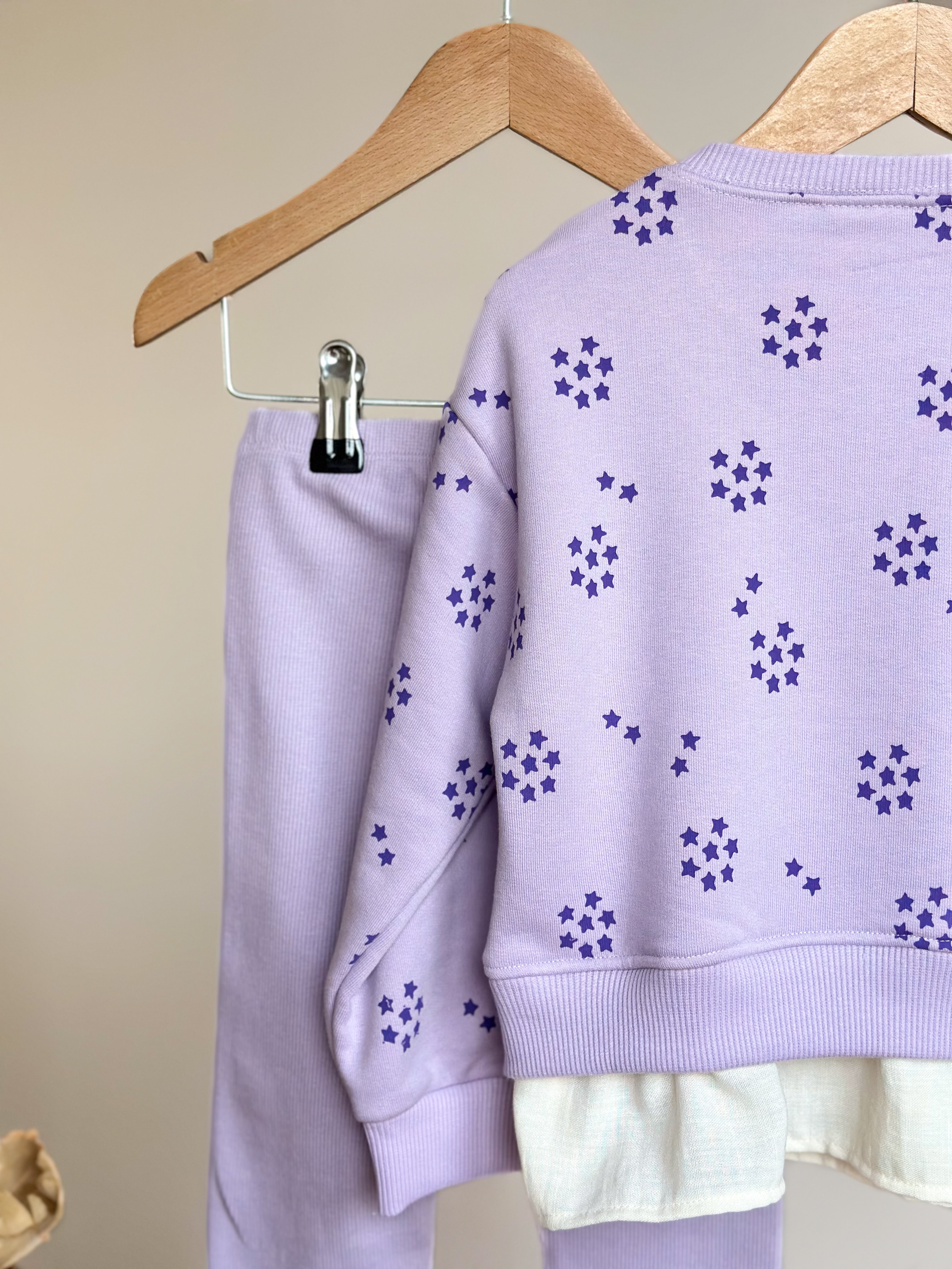 BABY BABY STARS Gömlek Detaylı Sweatshirt ve Tayt Takım