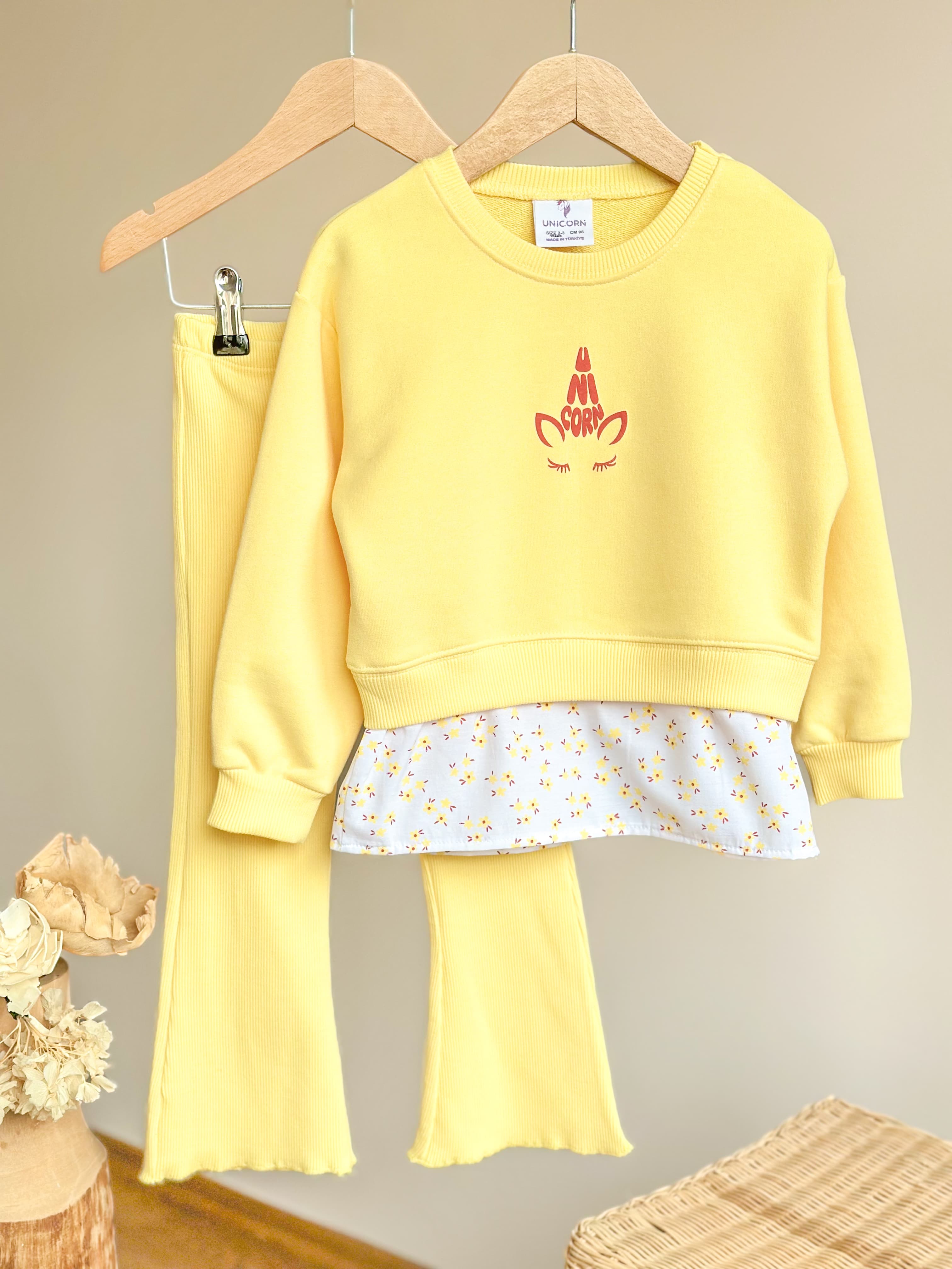 BUTTERYELLOW FLOWER Gömlek Detaylı Sweatshirt ve İspanyol Paça Tayt Takım 