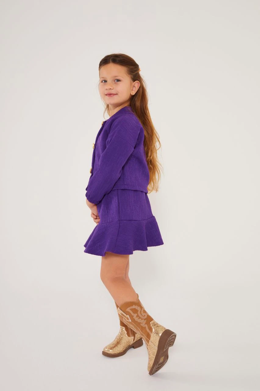 Yıldız Düğmeli Kız Çocuk Takım-Mor