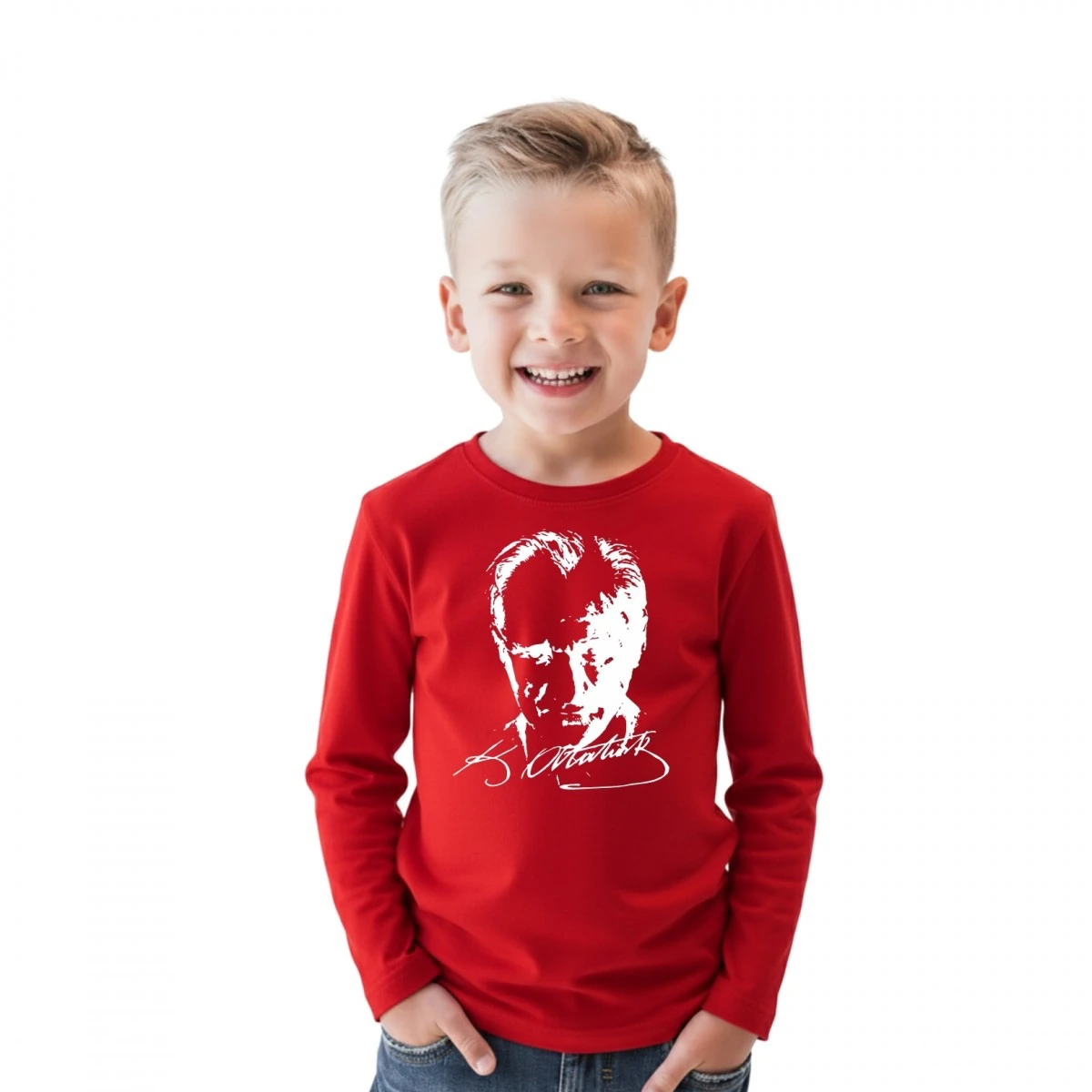 ATATÜRK Baskılı Uzun Kollu Tshirt - Unisex - Kırmızı