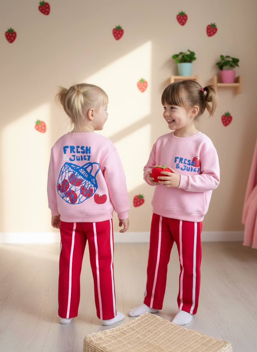 FRESH & JUİCY Baskılı Sweatshirt ve 3 İplik Alt Eşofman Takım 