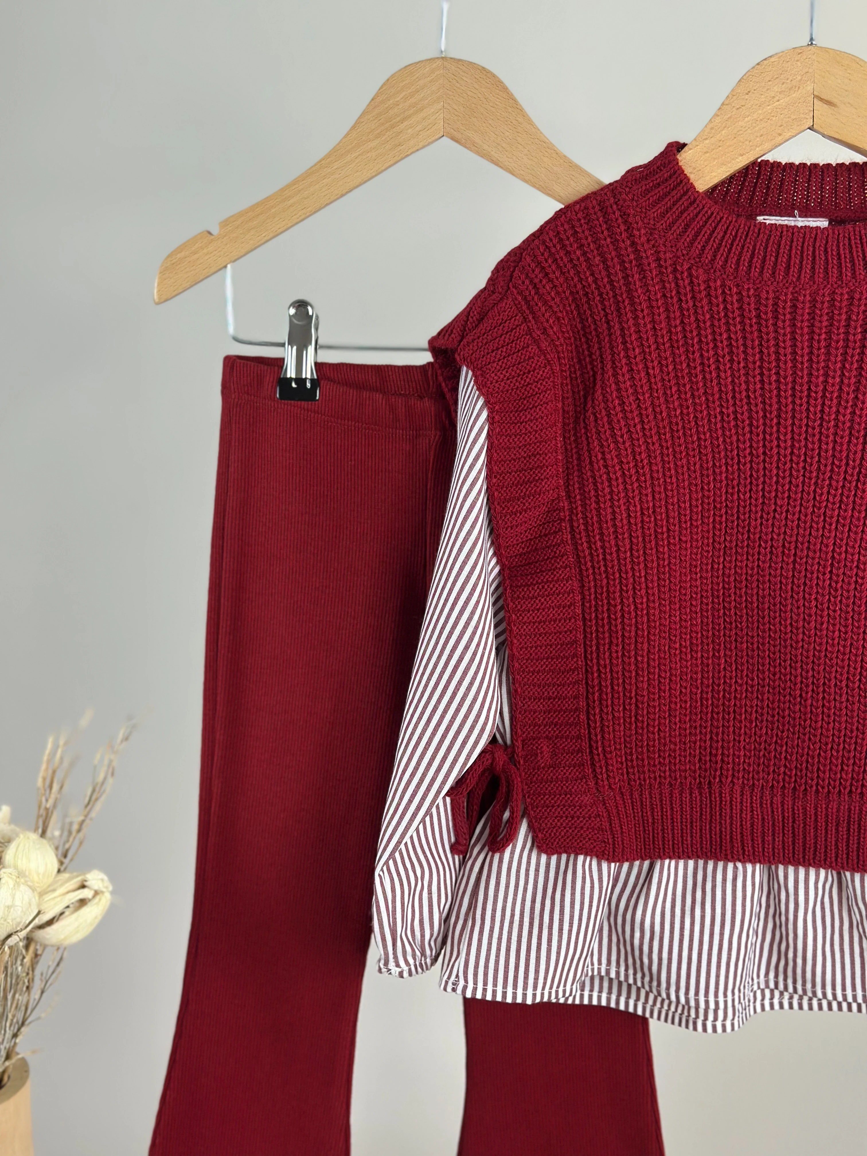 Gömlek Detaylı Triko ve İspanyol Paça Tayt Takım