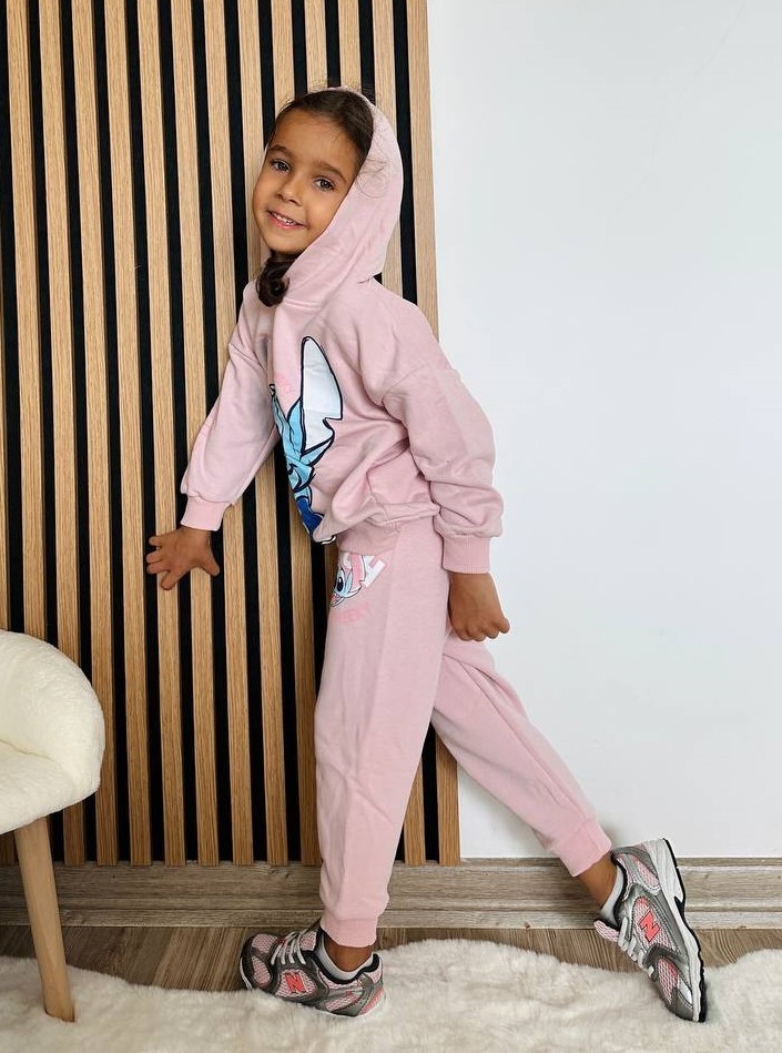 Stitch Baskılı Kapüşonlu Swaetshirt ve Eşofman Takımı