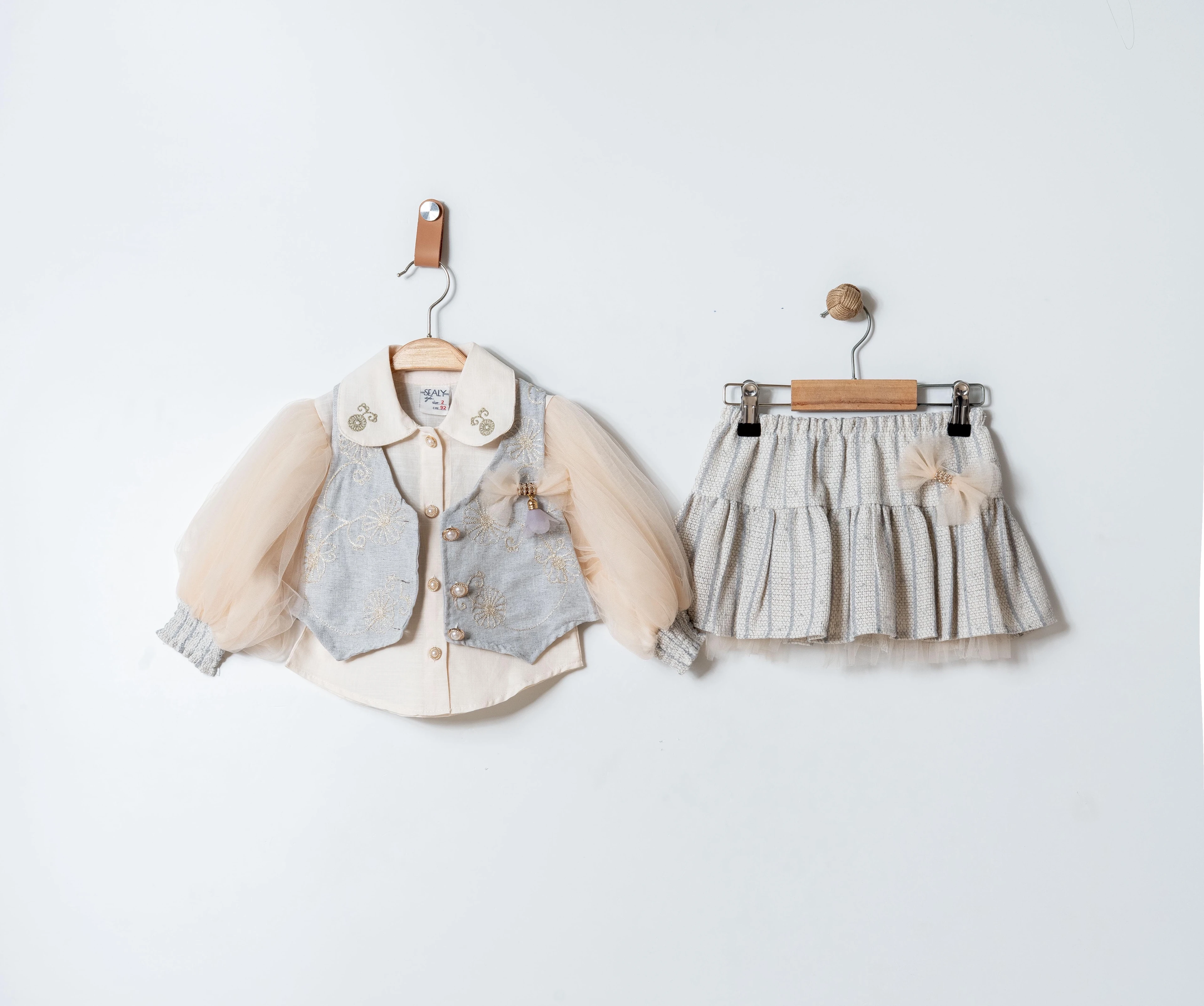 Nakışlı Tül Detaylı 3'lü Takım-Mavi