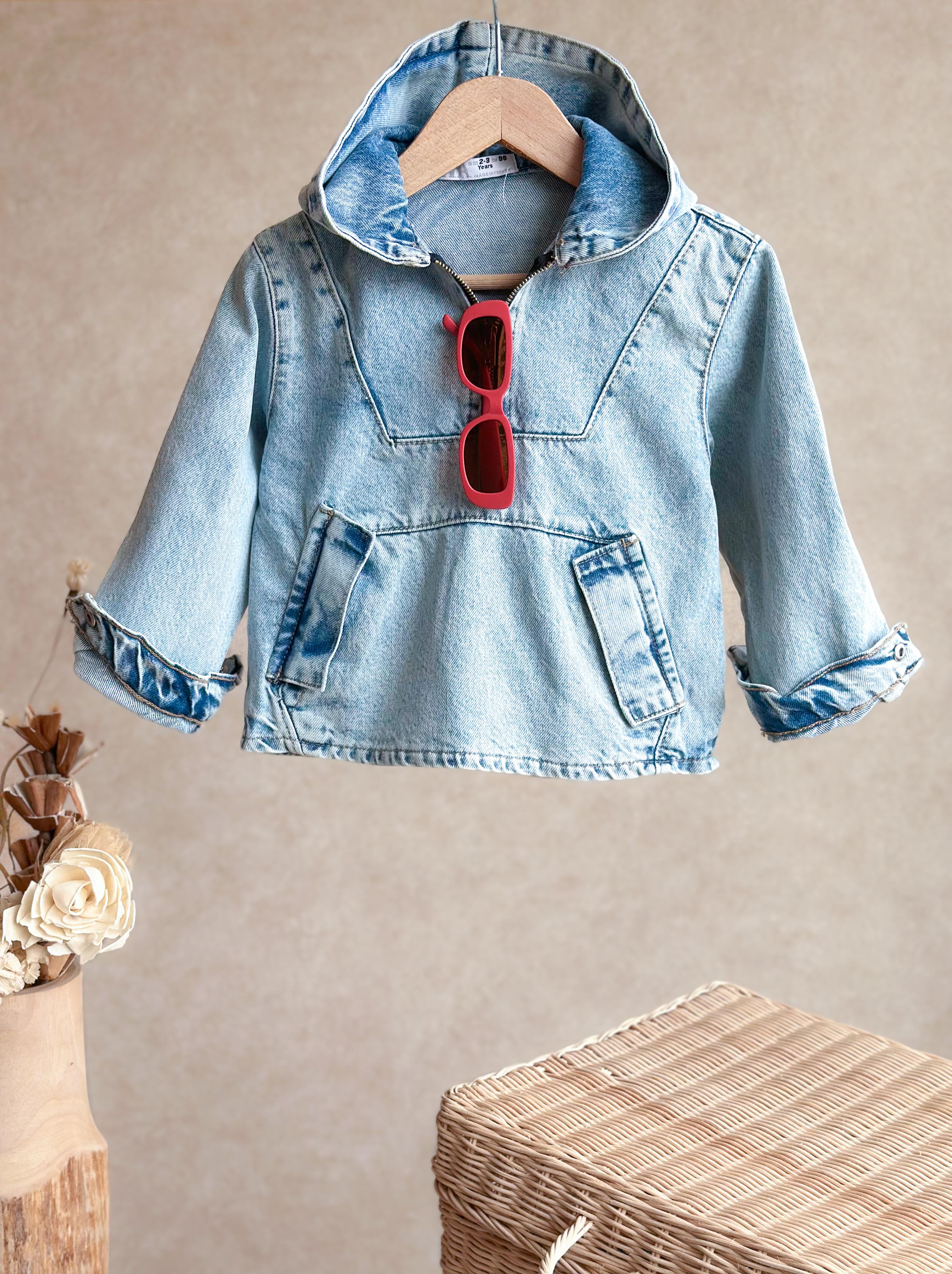 Denim Sade Kapüşonlu Ceket