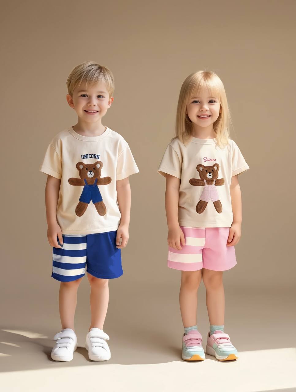 TEDDY BEAR Peluş Detay T-Shirt ve Şort Takım-Pembe