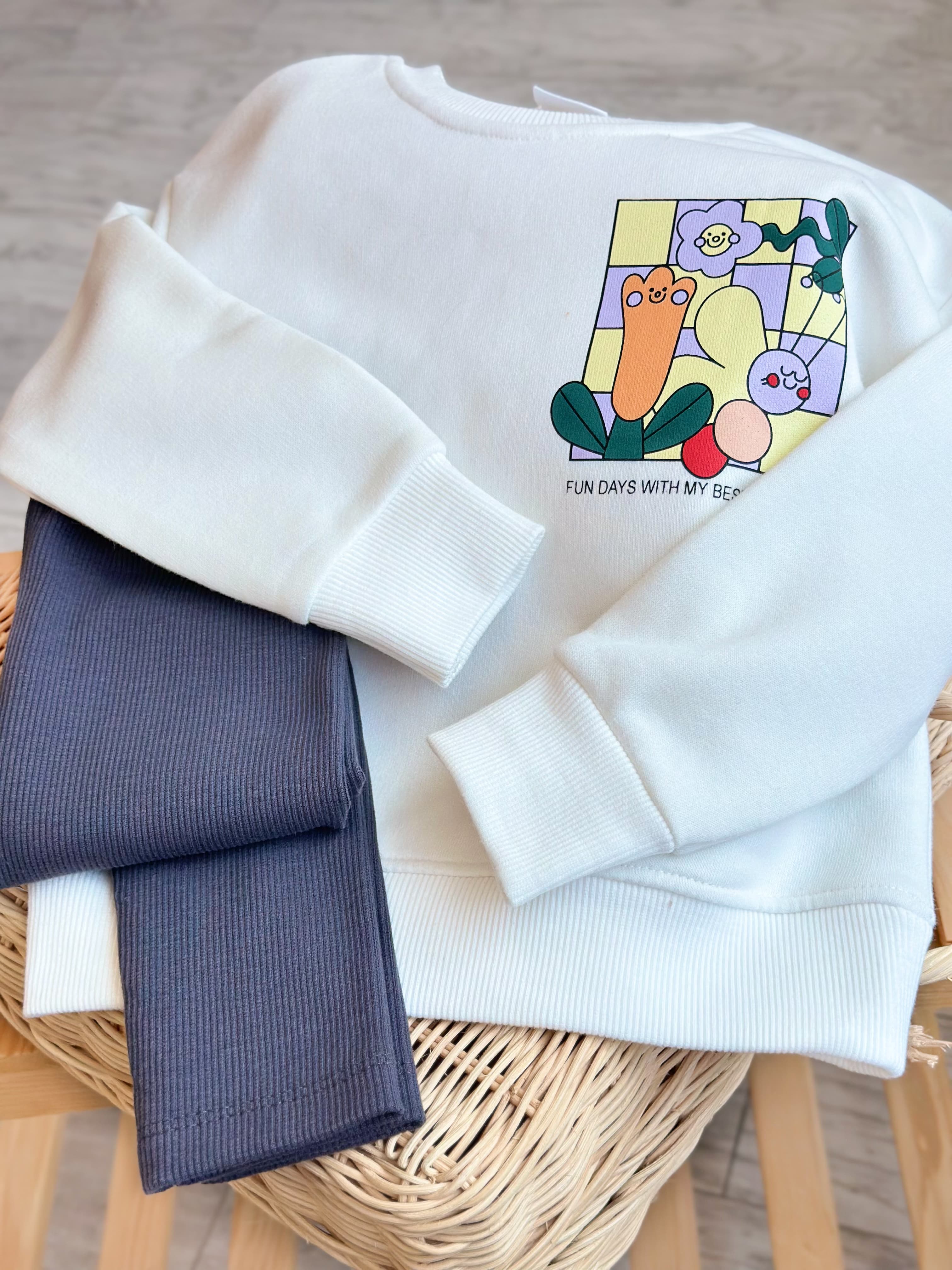 Fun Days Baskılı Kız Çocuk Sweatshirt ve Tayt Takım