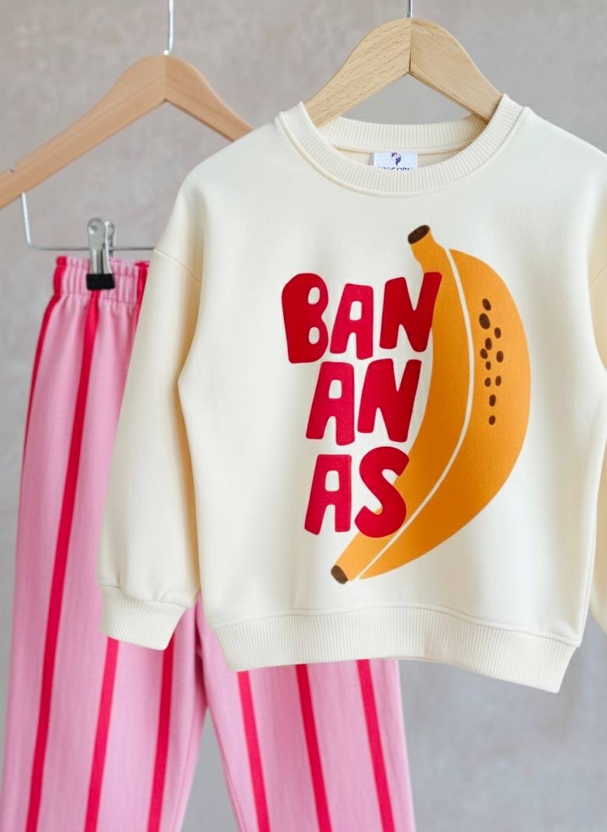 BANANAS Kabartma Baskılı Sweatshirt ve Kot Canvas Dokuma Pantolon Takım